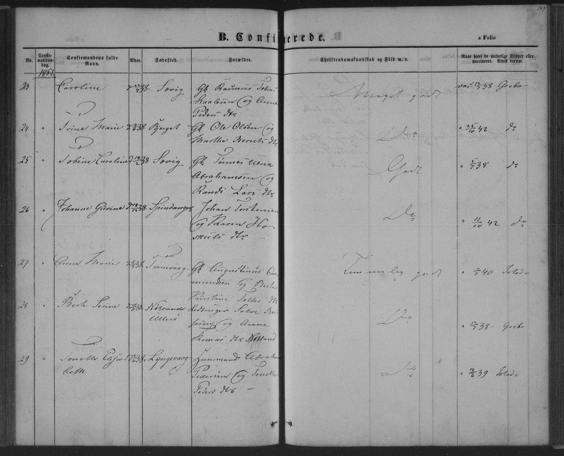 Herad sokneprestkontor, AV/SAK-1111-0018/F/Fa/Fab/L0003: Parish register (official) no. A 3, 1844-1853, p. 147