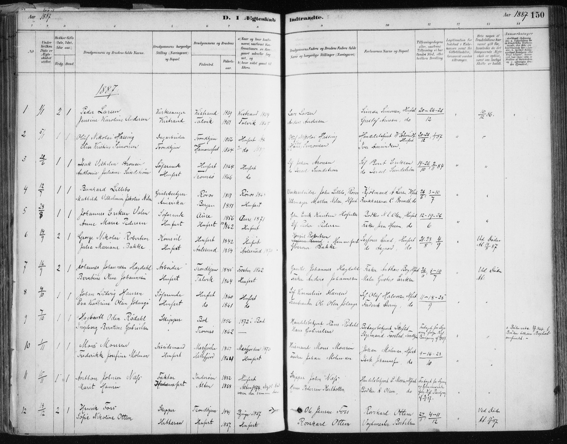 Hammerfest sokneprestkontor, SATØ/S-1347/H/Ha/L0008.kirke: Parish register (official) no. 8, 1878-1889, p. 150