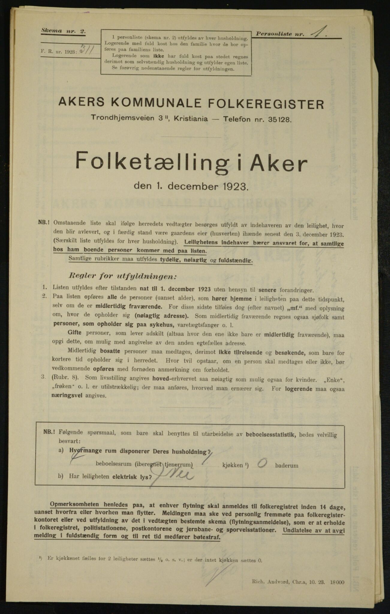 , Municipal Census 1923 for Aker, 1923, p. 24245