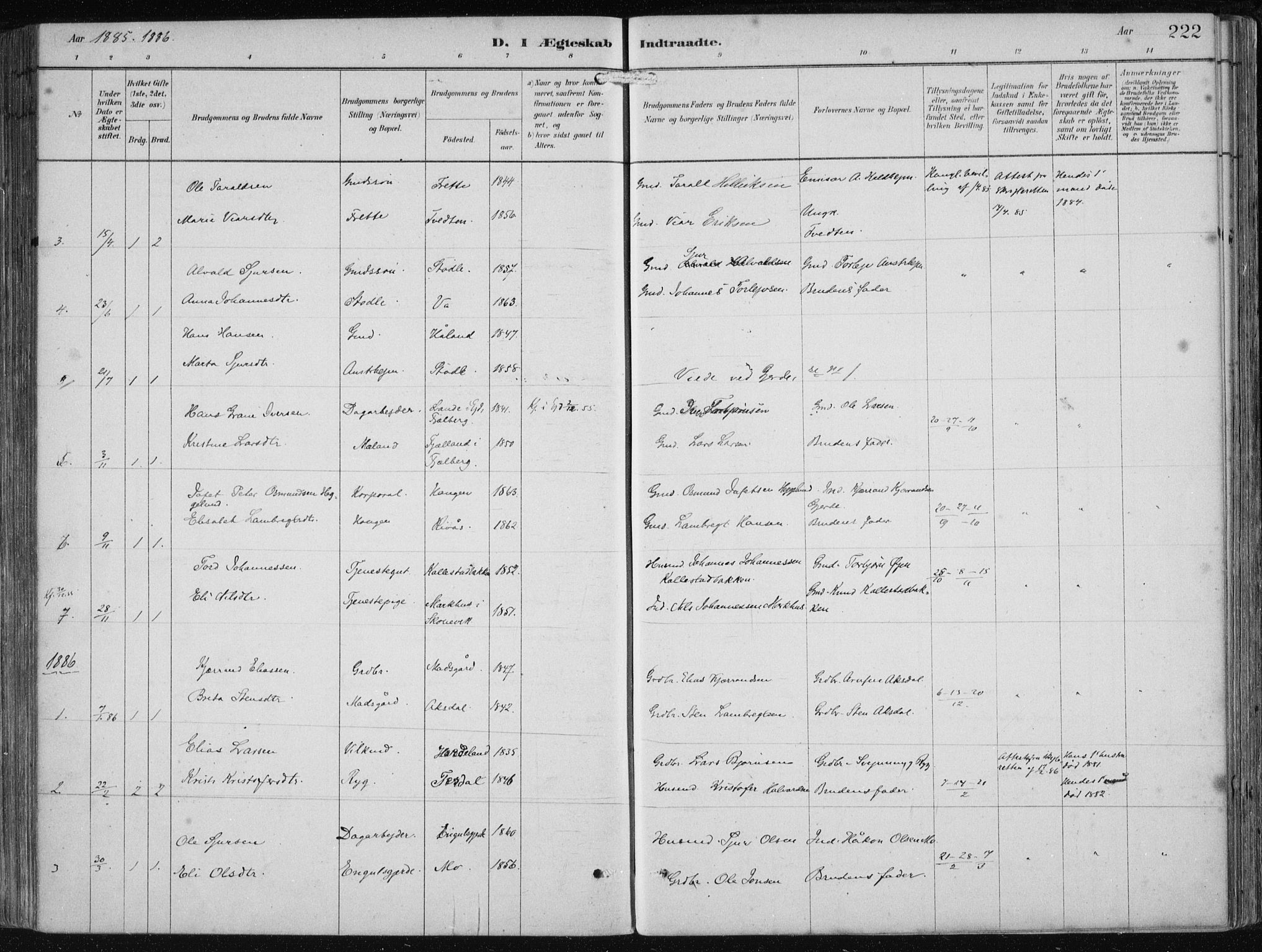 Etne sokneprestembete, SAB/A-75001/H/Haa: Parish register (official) no. B  1, 1879-1919, p. 222
