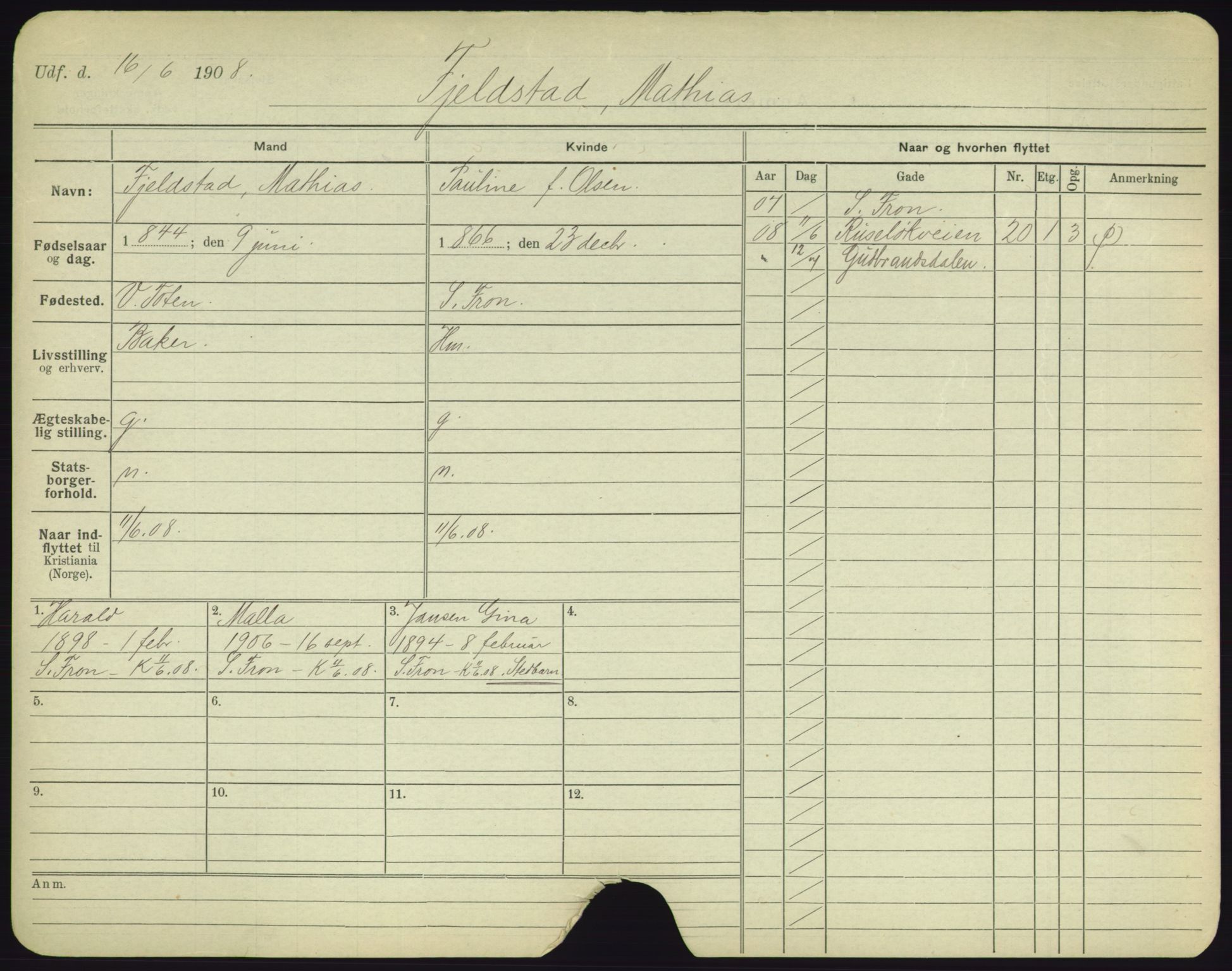 Oslo folkeregister, Registerkort, AV/SAO-A-11715/F/Fa/Fac/L0003: Menn, 1906-1914, p. 124a