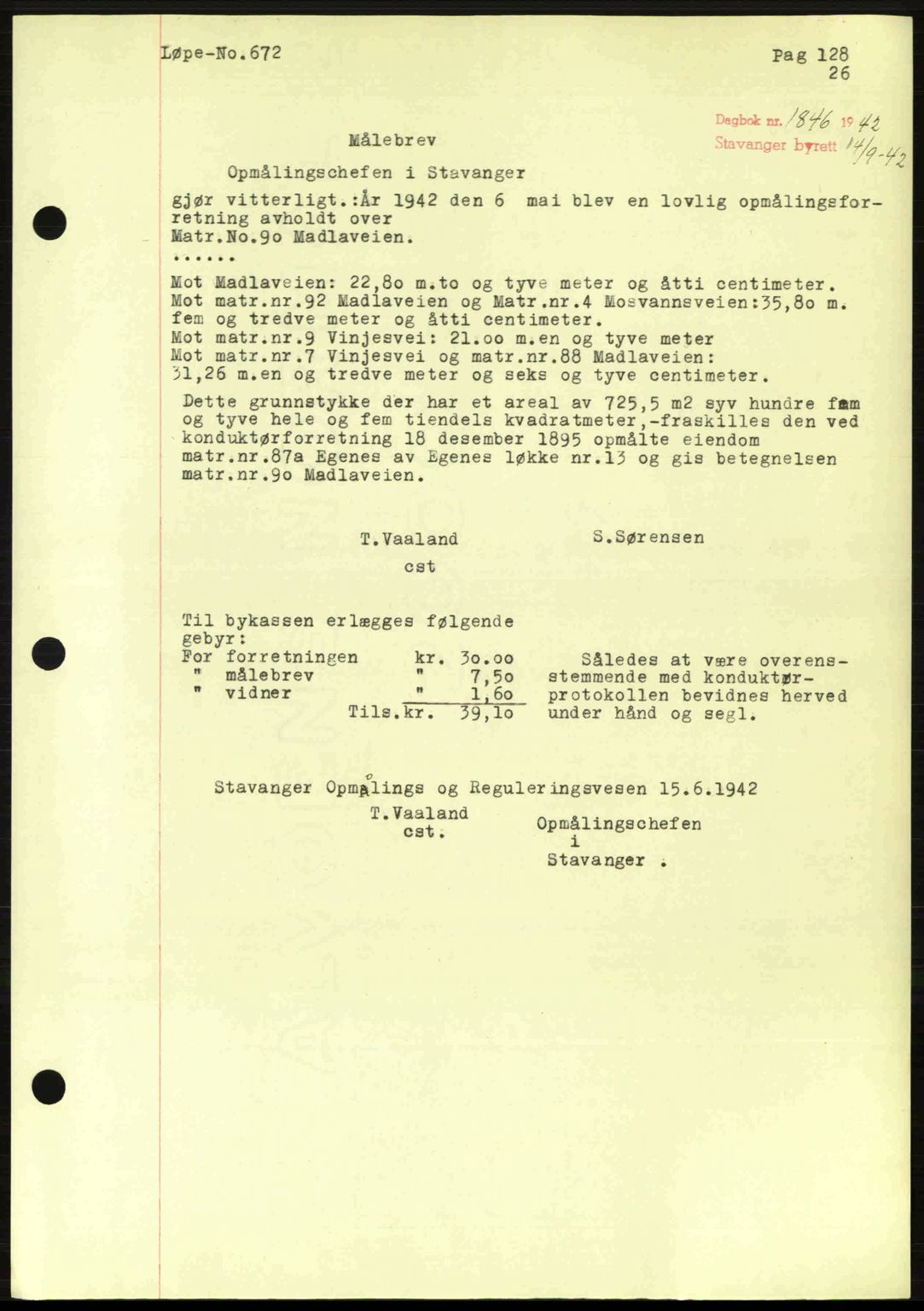 Stavanger byrett, SAST/A-100455/002/G/Gb/L0017: Mortgage book no. A7, 1941-1943, Diary no: : 1846/1942