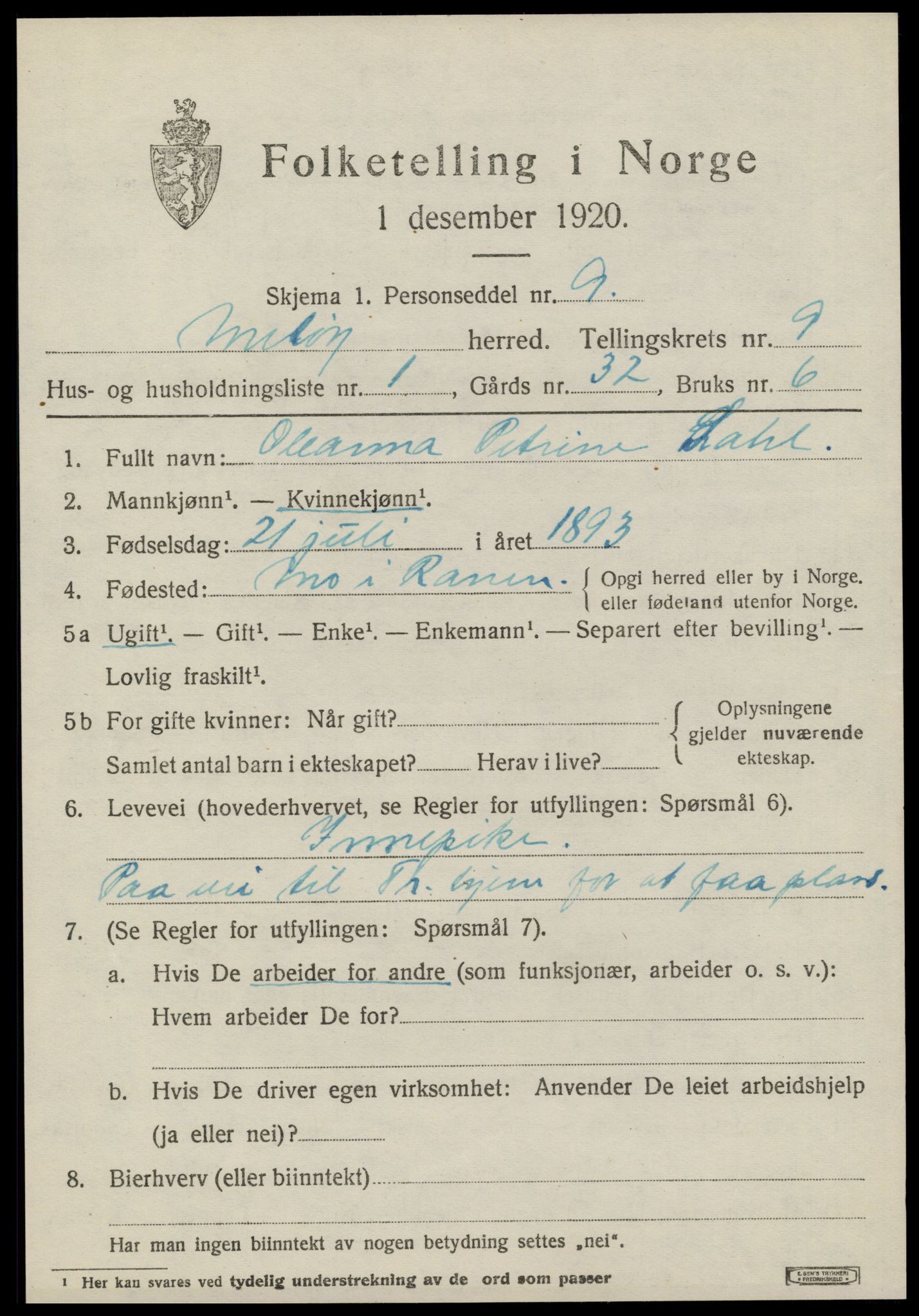 SAT, 1920 census for Meløy, 1920, p. 4419