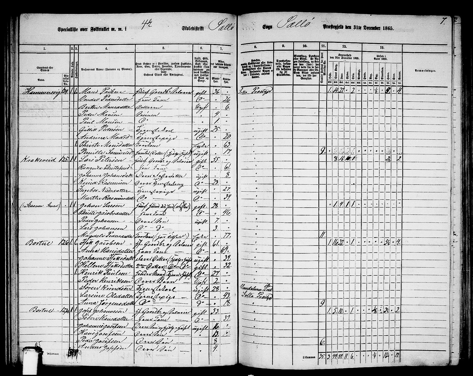 RA, 1865 census for Selje, 1865, p. 71