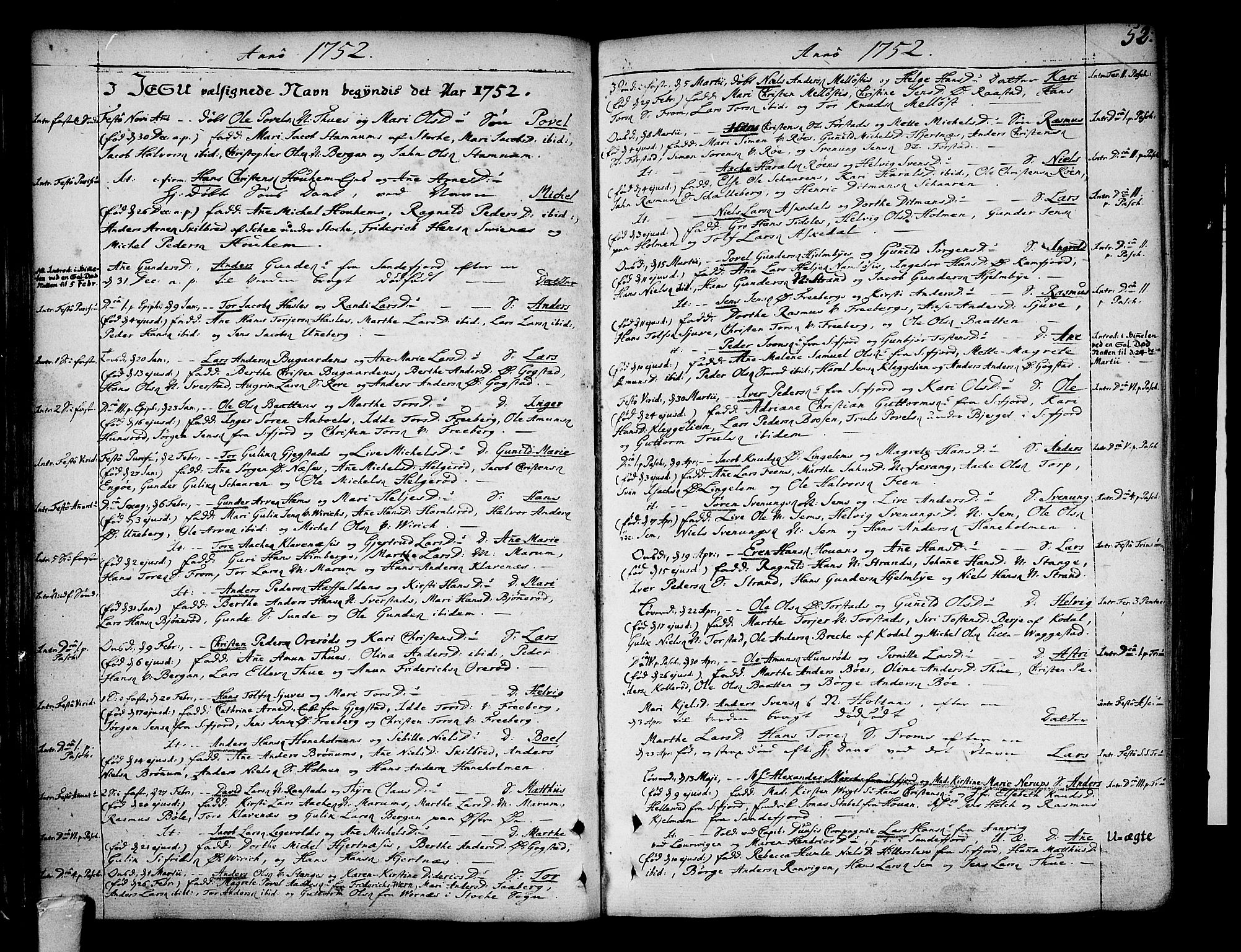 Sandar kirkebøker, SAKO/A-243/F/Fa/L0002: Parish register (official) no. 2, 1733-1788, p. 52
