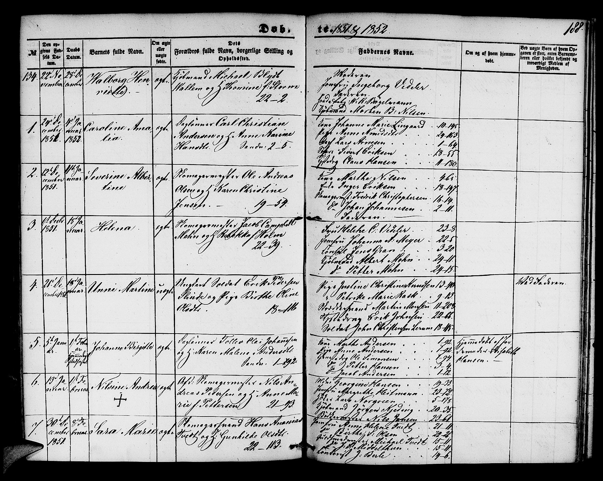 Korskirken sokneprestembete, SAB/A-76101/H/Hab: Parish register (copy) no. B 2, 1847-1853, p. 188