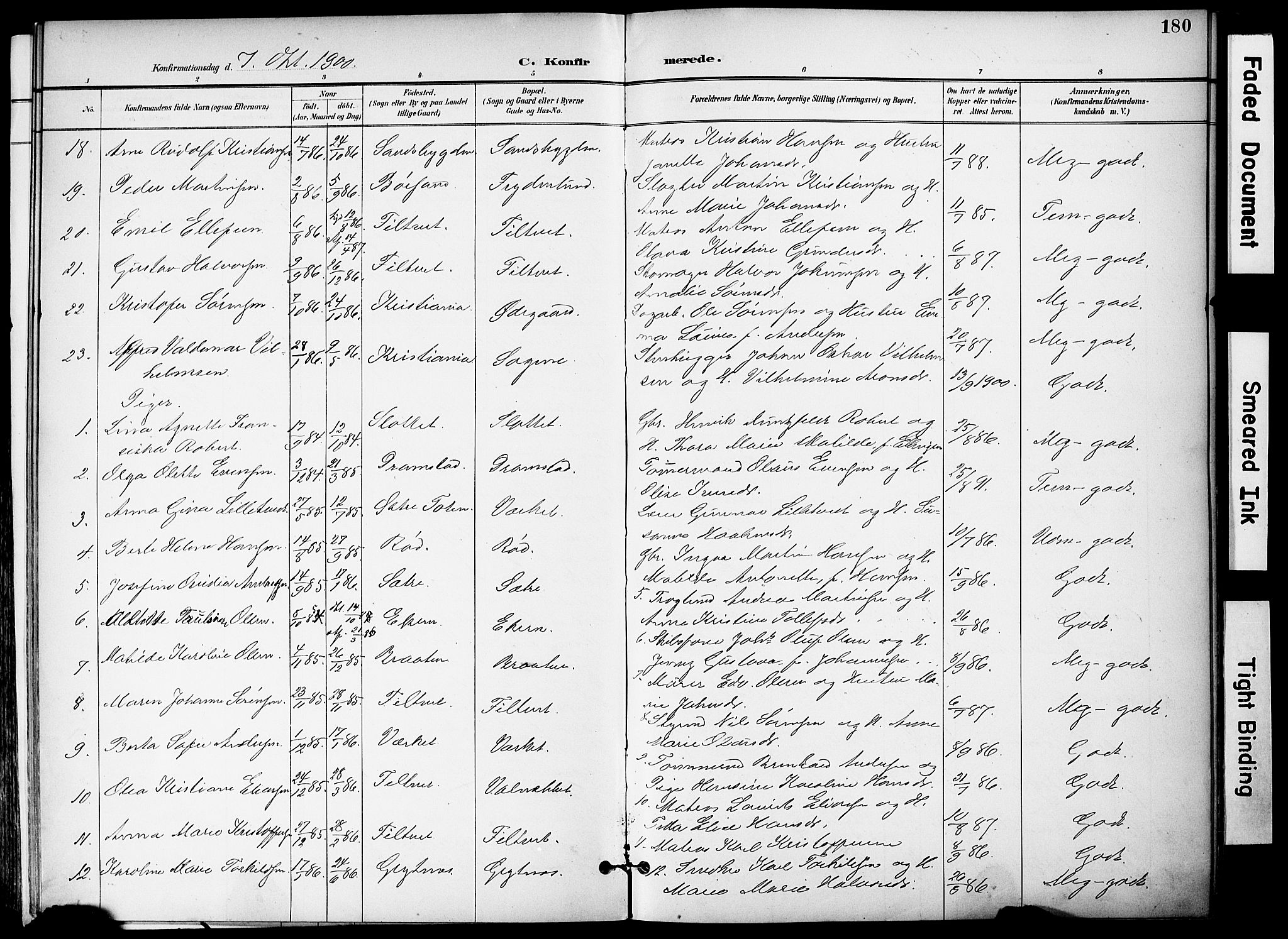 Hurum kirkebøker, SAKO/A-229/F/Fa/L0015: Parish register (official) no. 15, 1896-1908, p. 180