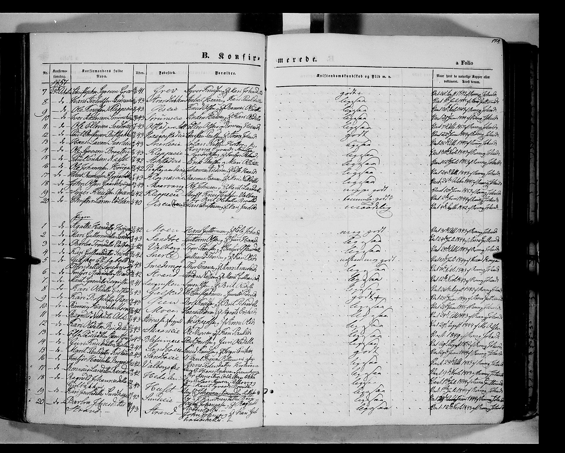 Vågå prestekontor, SAH/PREST-076/H/Ha/Haa/L0006: Parish register (official) no. 6 /1, 1856-1872, p. 174