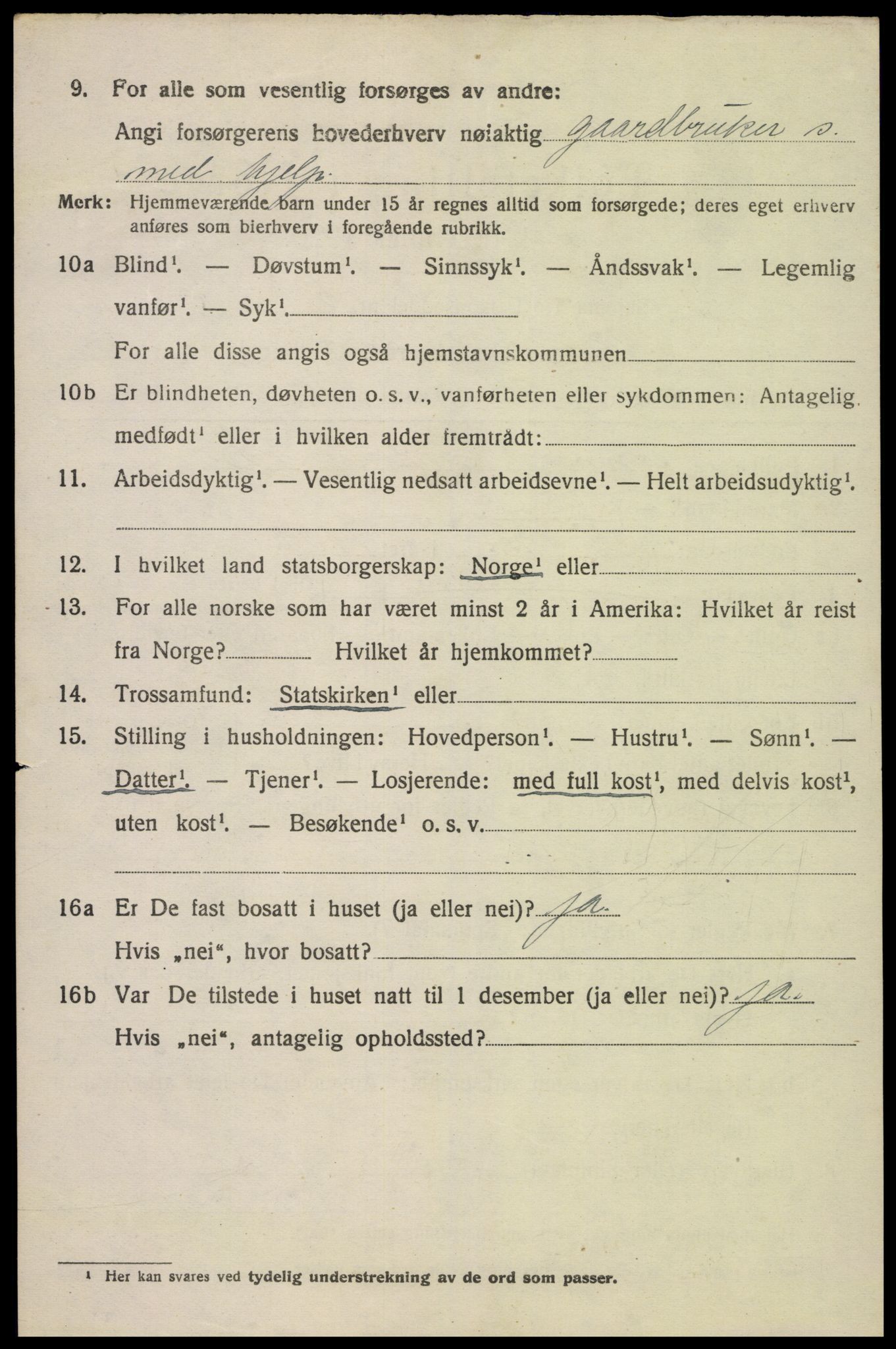 SAK, 1920 census for Herefoss, 1920, p. 1099