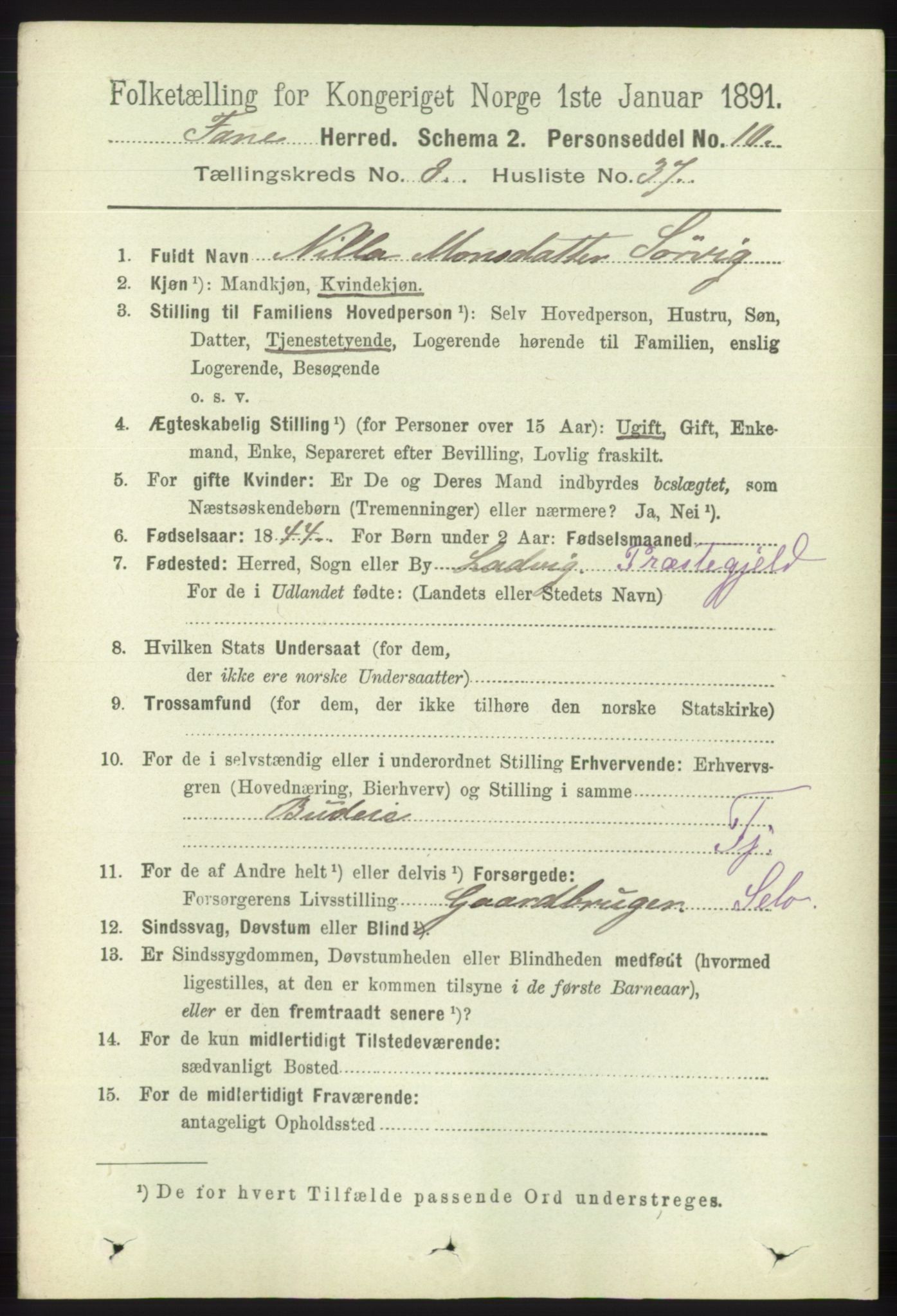 RA, 1891 census for 1249 Fana, 1891, p. 3759