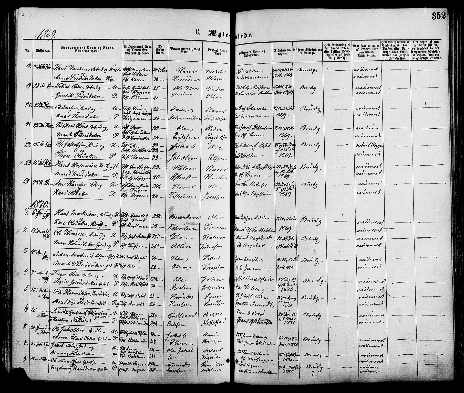 Nord-Fron prestekontor, AV/SAH-PREST-080/H/Ha/Haa/L0002: Parish register (official) no. 2, 1865-1883, p. 352