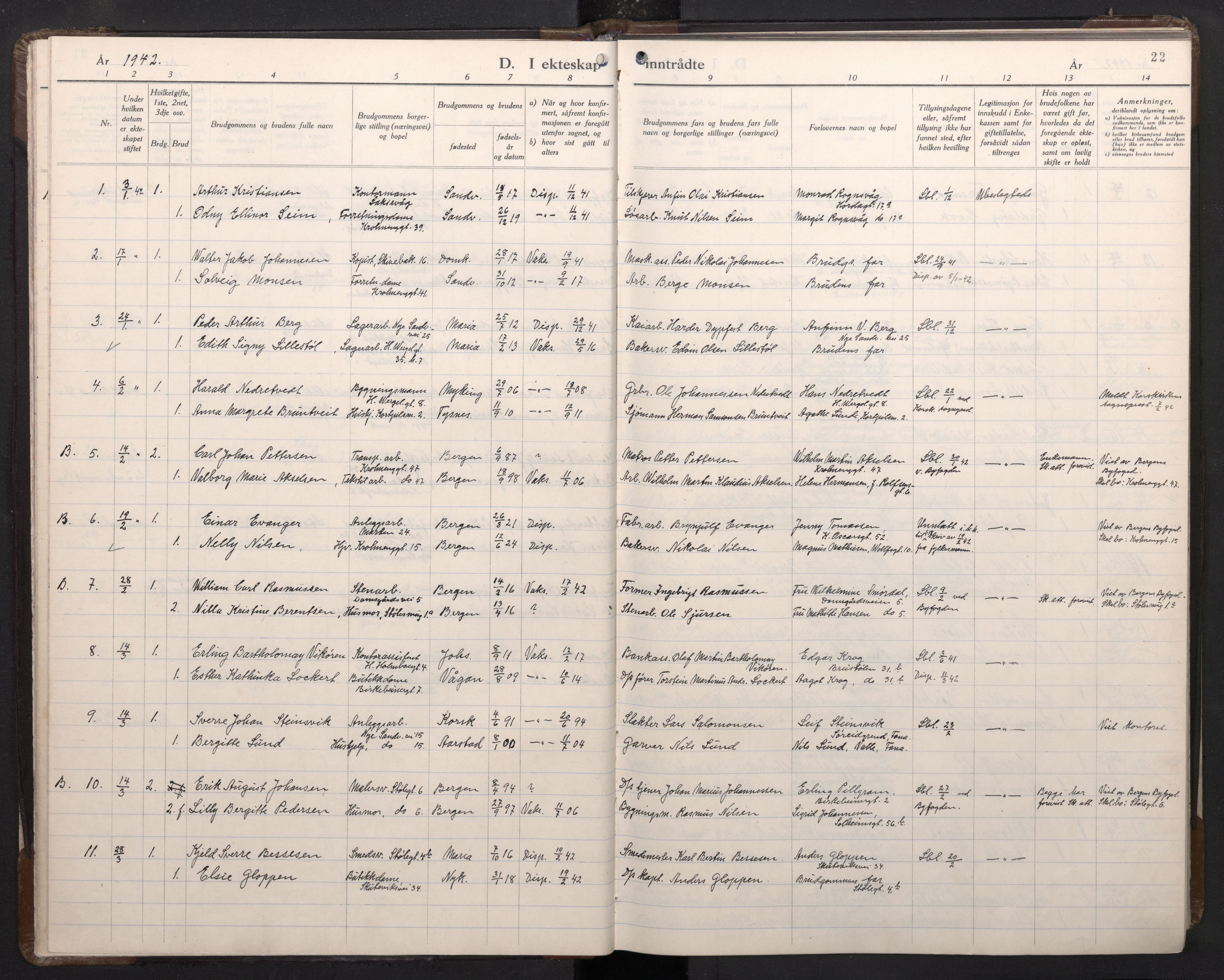 Mariakirken Sokneprestembete, AV/SAB-A-76901/H/Haa/L0019: Parish register (official) no. D 1, 1939-1963, p. 21b-22a