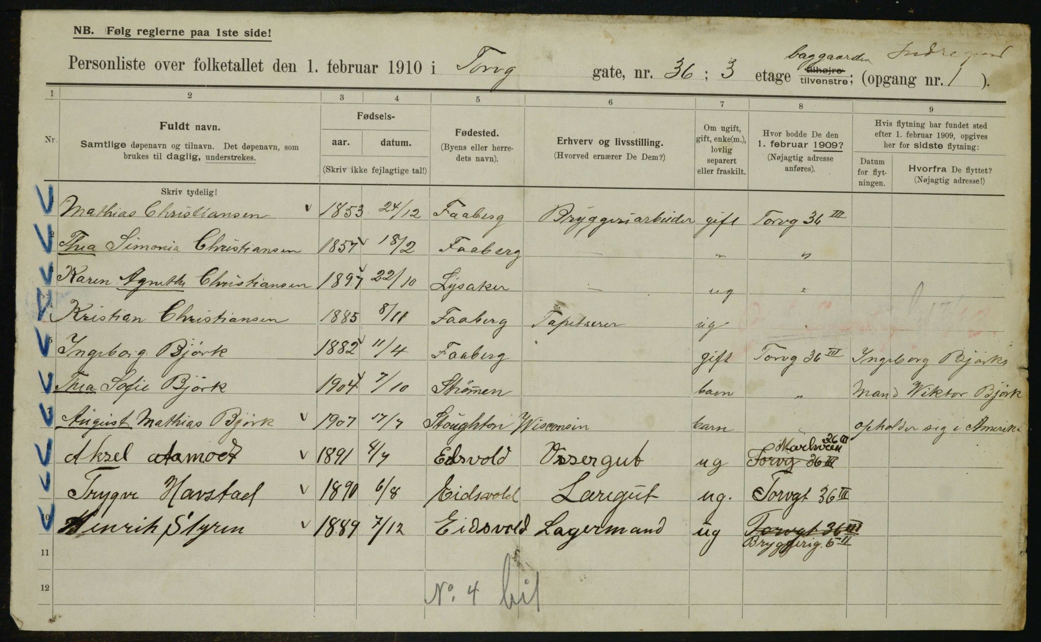 OBA, Municipal Census 1910 for Kristiania, 1910, p. 108505