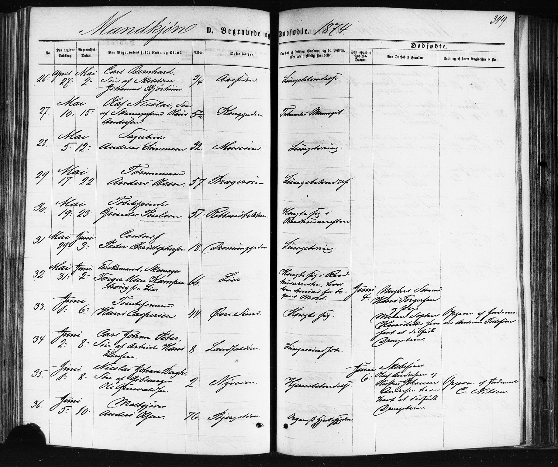 Bragernes kirkebøker, AV/SAKO-A-6/F/Fb/L0004: Parish register (official) no. II 4, 1869-1875, p. 349