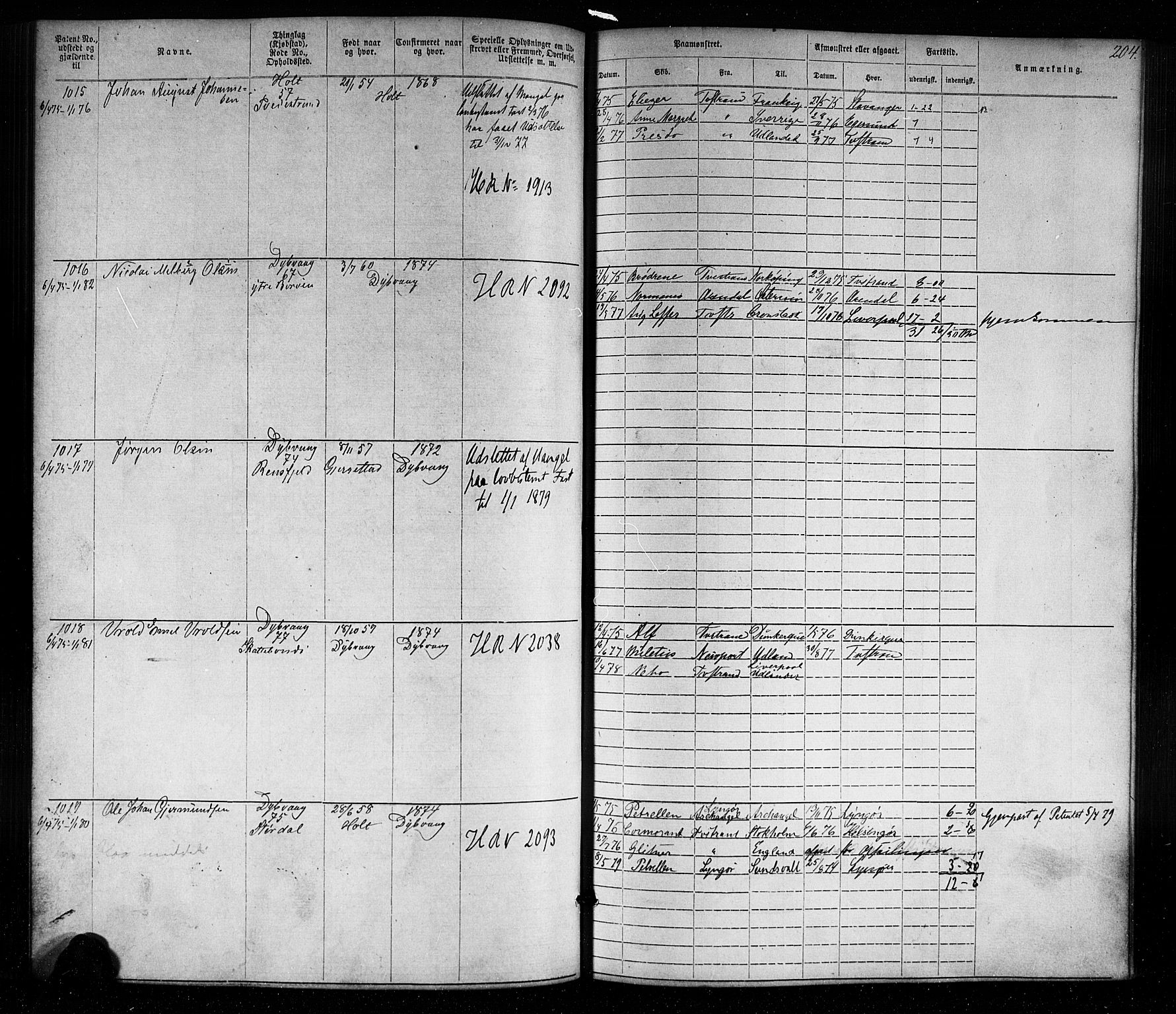 Tvedestrand mønstringskrets, SAK/2031-0011/F/Fa/L0003: Annotasjonsrulle nr 1-1905 med register, U-25, 1866-1886, p. 227