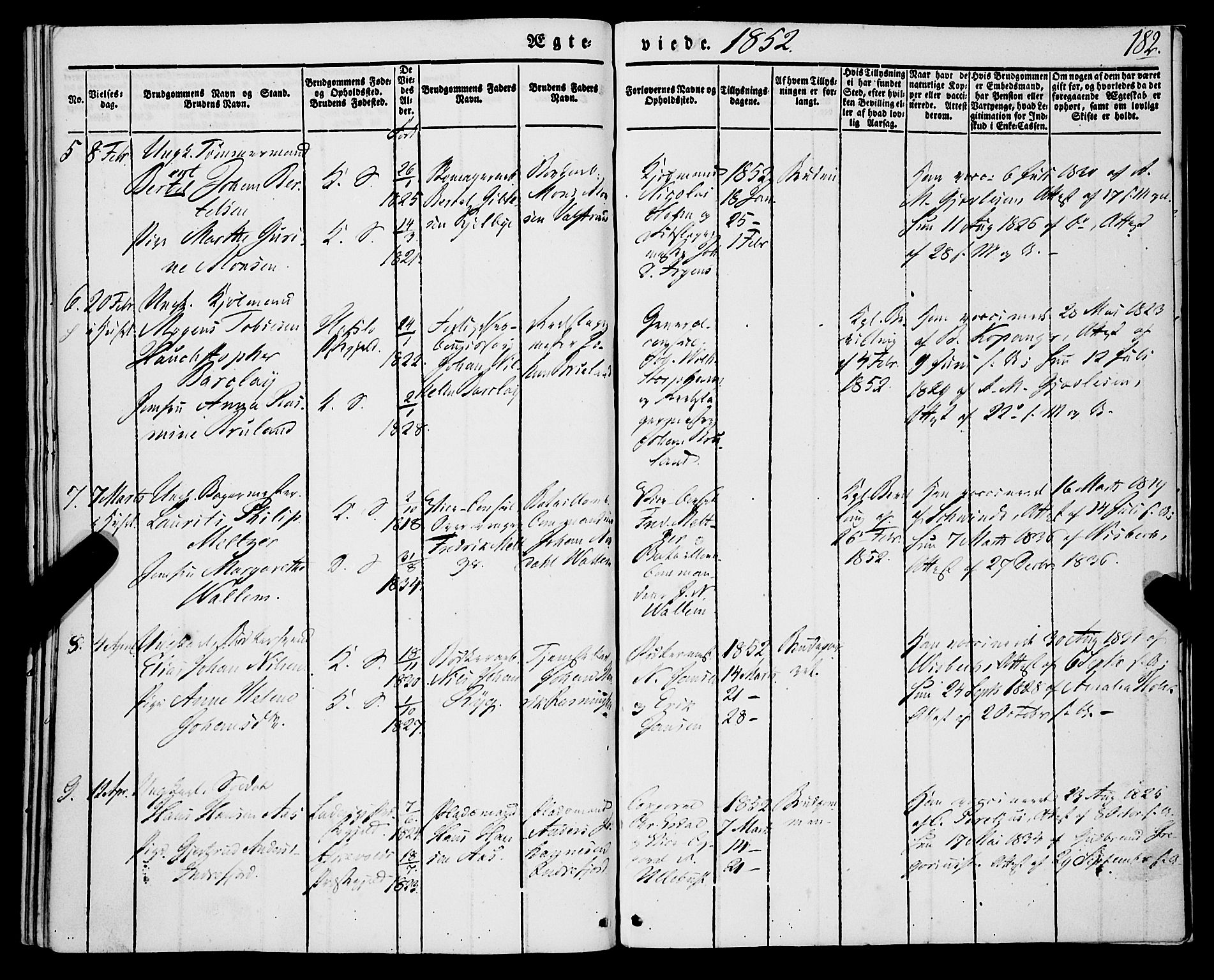 Korskirken sokneprestembete, AV/SAB-A-76101/H/Haa/L0034: Parish register (official) no. D 1, 1832-1852, p. 182