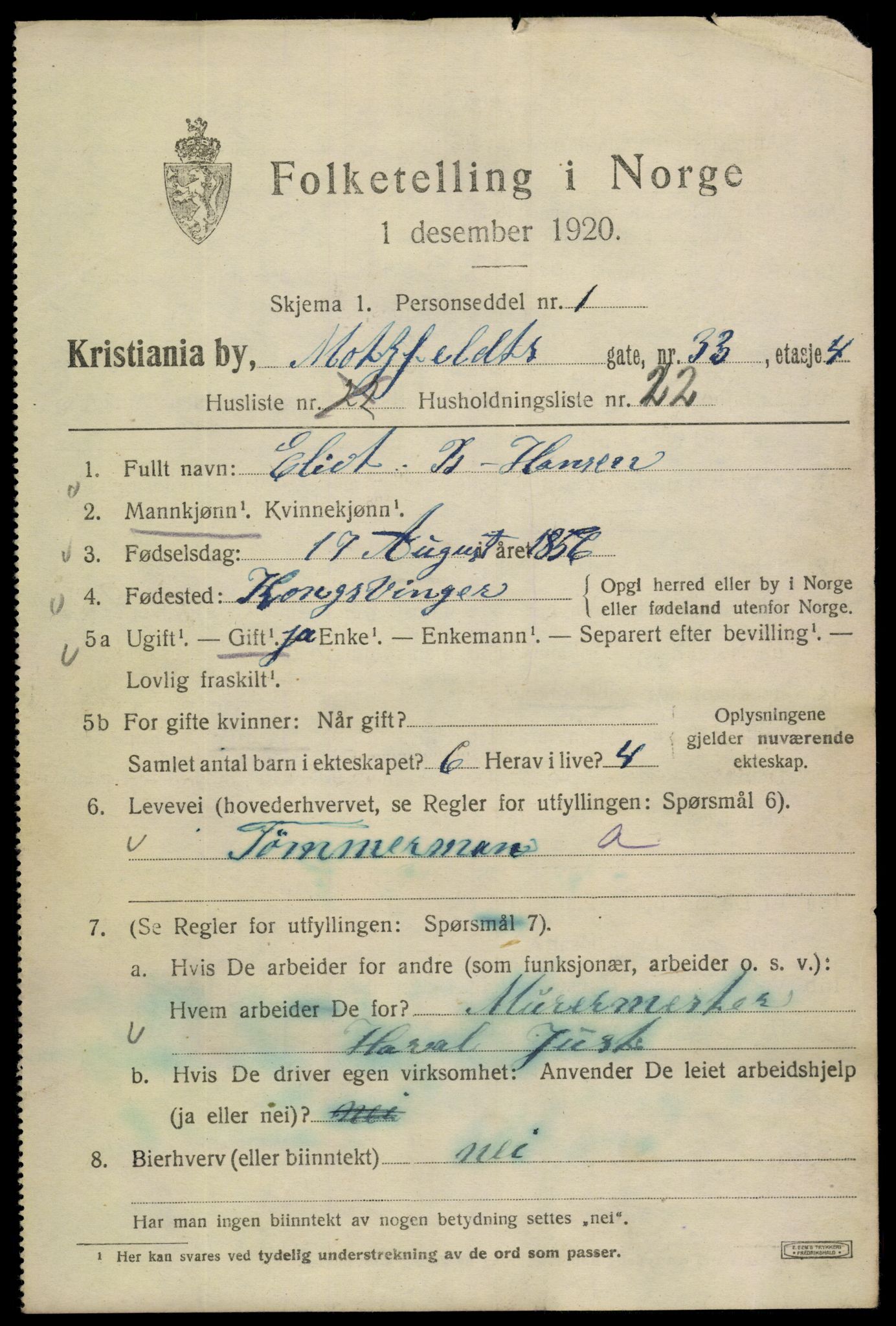 SAO, 1920 census for Kristiania, 1920, p. 400207