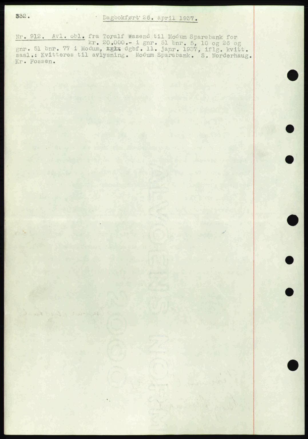 Eiker, Modum og Sigdal sorenskriveri, SAKO/A-123/G/Ga/Gab/L0035: Mortgage book no. A5, 1937-1937, Diary no: : 912/1937