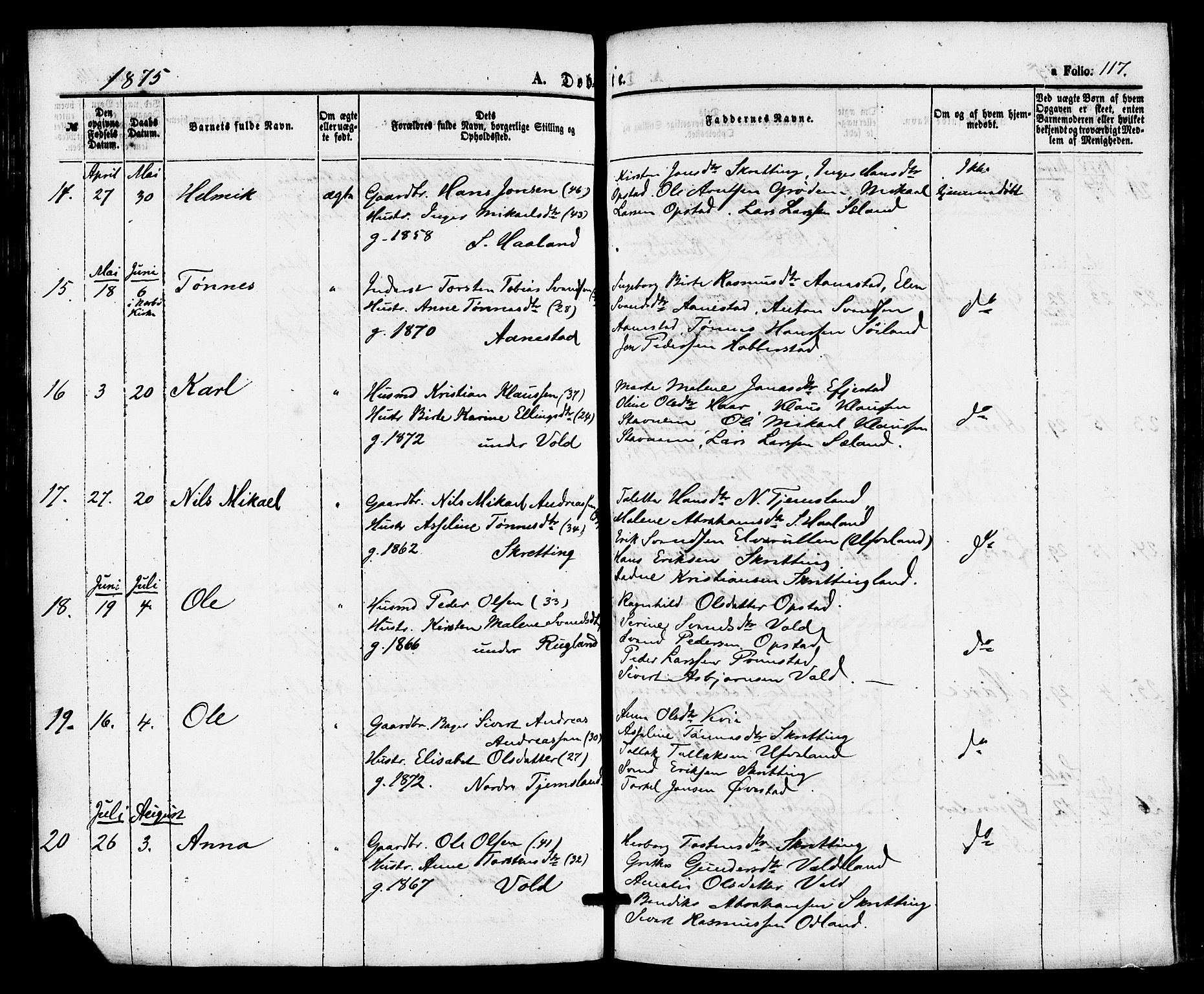 Hå sokneprestkontor, SAST/A-101801/001/30BA/L0009: Parish register (official) no. A 8, 1855-1878, p. 117