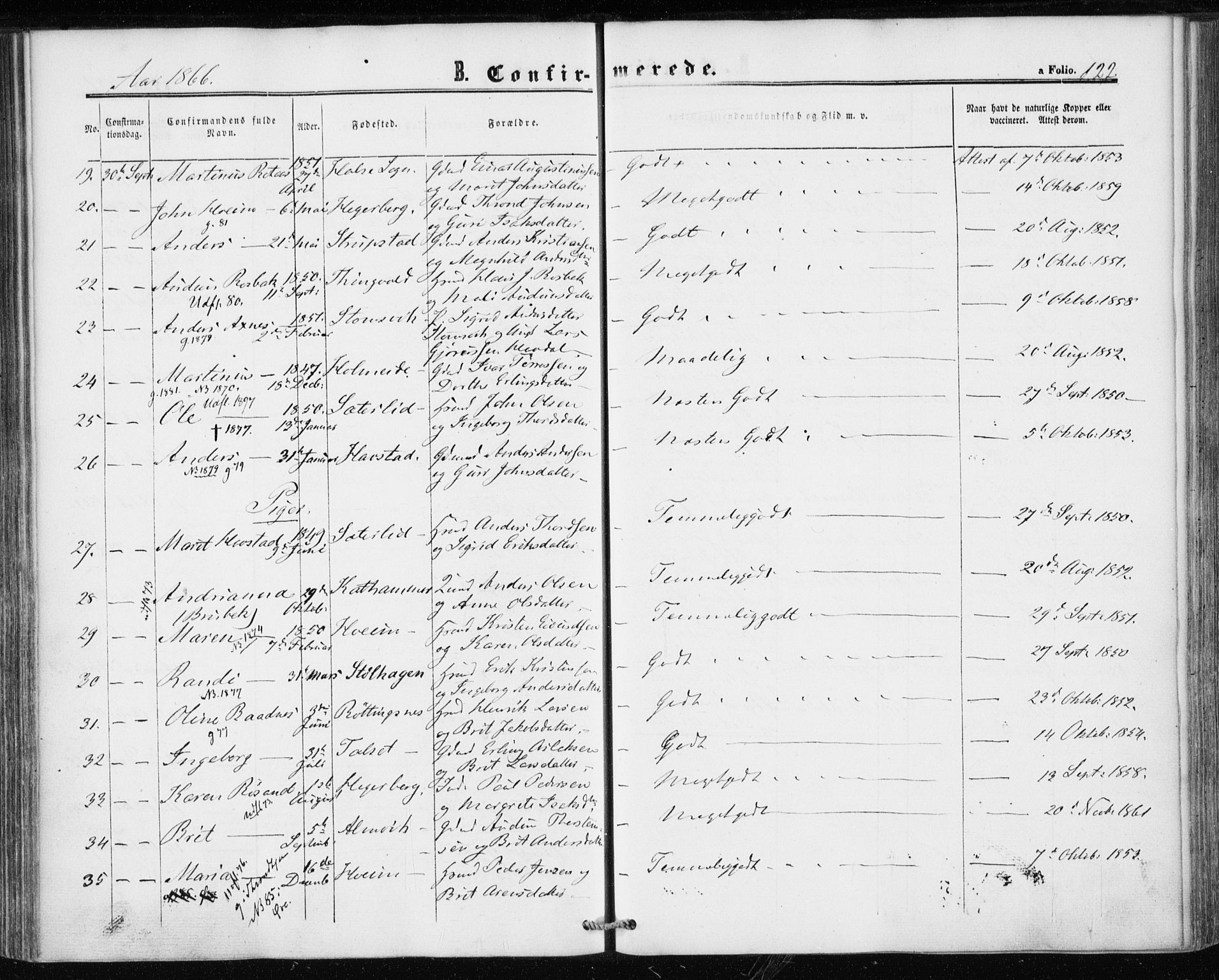 Ministerialprotokoller, klokkerbøker og fødselsregistre - Møre og Romsdal, AV/SAT-A-1454/586/L0985: Parish register (official) no. 586A11, 1857-1866, p. 122