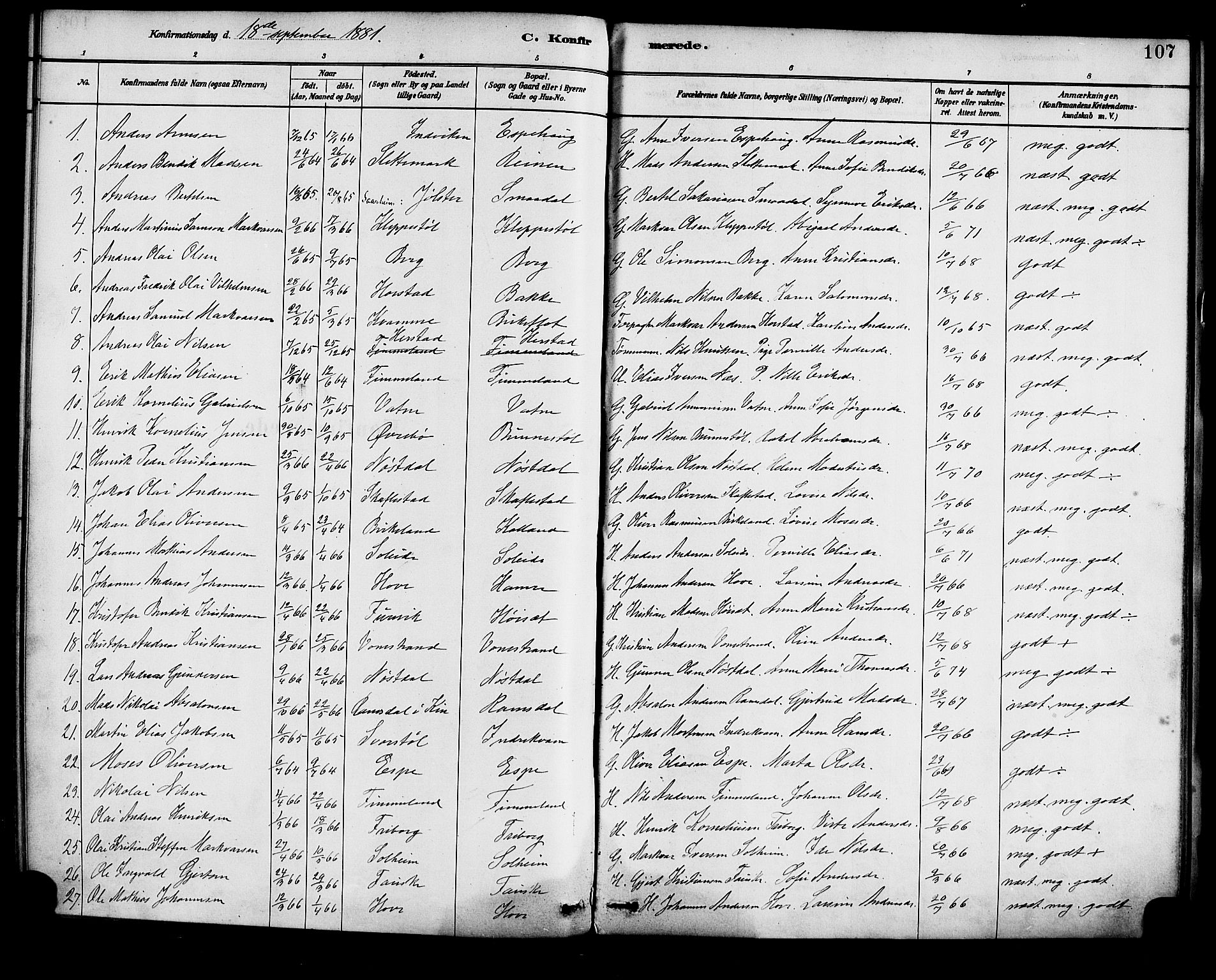 Førde sokneprestembete, SAB/A-79901/H/Haa/Haad/L0001: Parish register (official) no. D 1, 1881-1898, p. 107