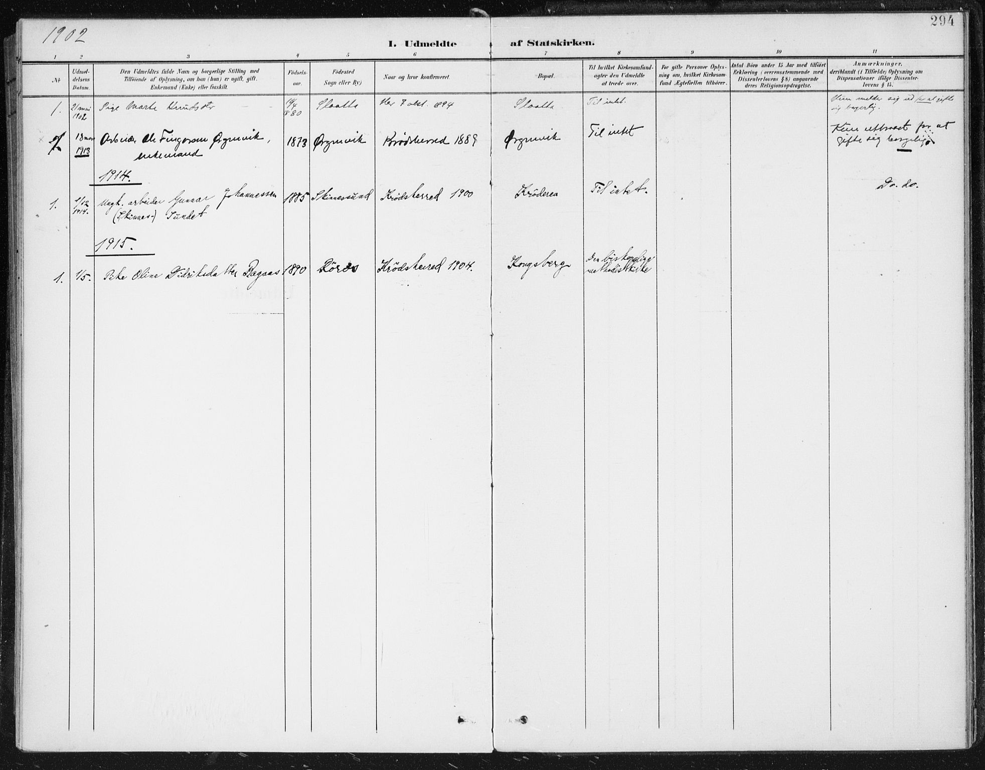 Krødsherad kirkebøker, AV/SAKO-A-19/F/Fa/L0007: Parish register (official) no. 7, 1900-1915, p. 294