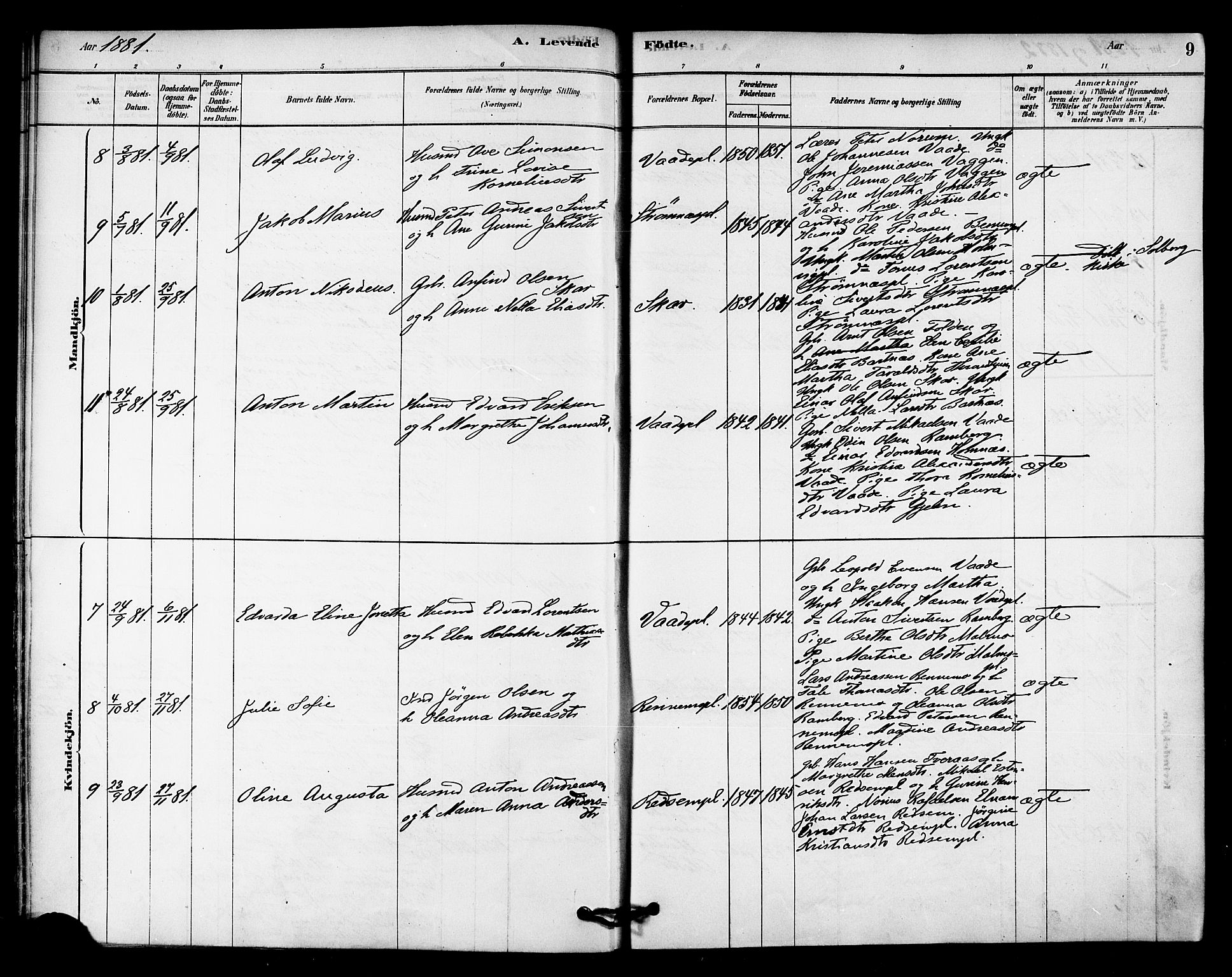 Ministerialprotokoller, klokkerbøker og fødselsregistre - Nord-Trøndelag, AV/SAT-A-1458/745/L0429: Parish register (official) no. 745A01, 1878-1894, p. 9