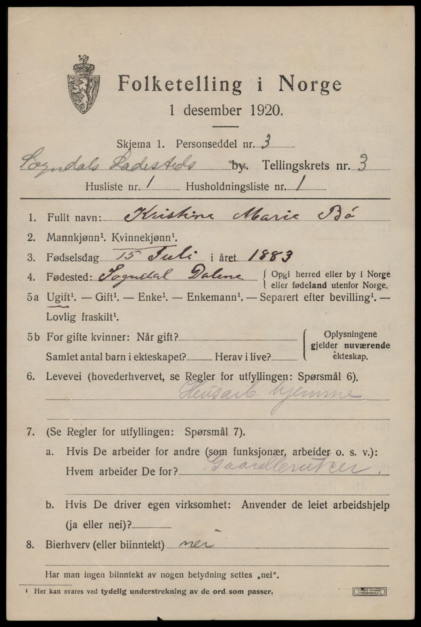 SAST, 1920 census for Sokndal town, 1920, p. 915