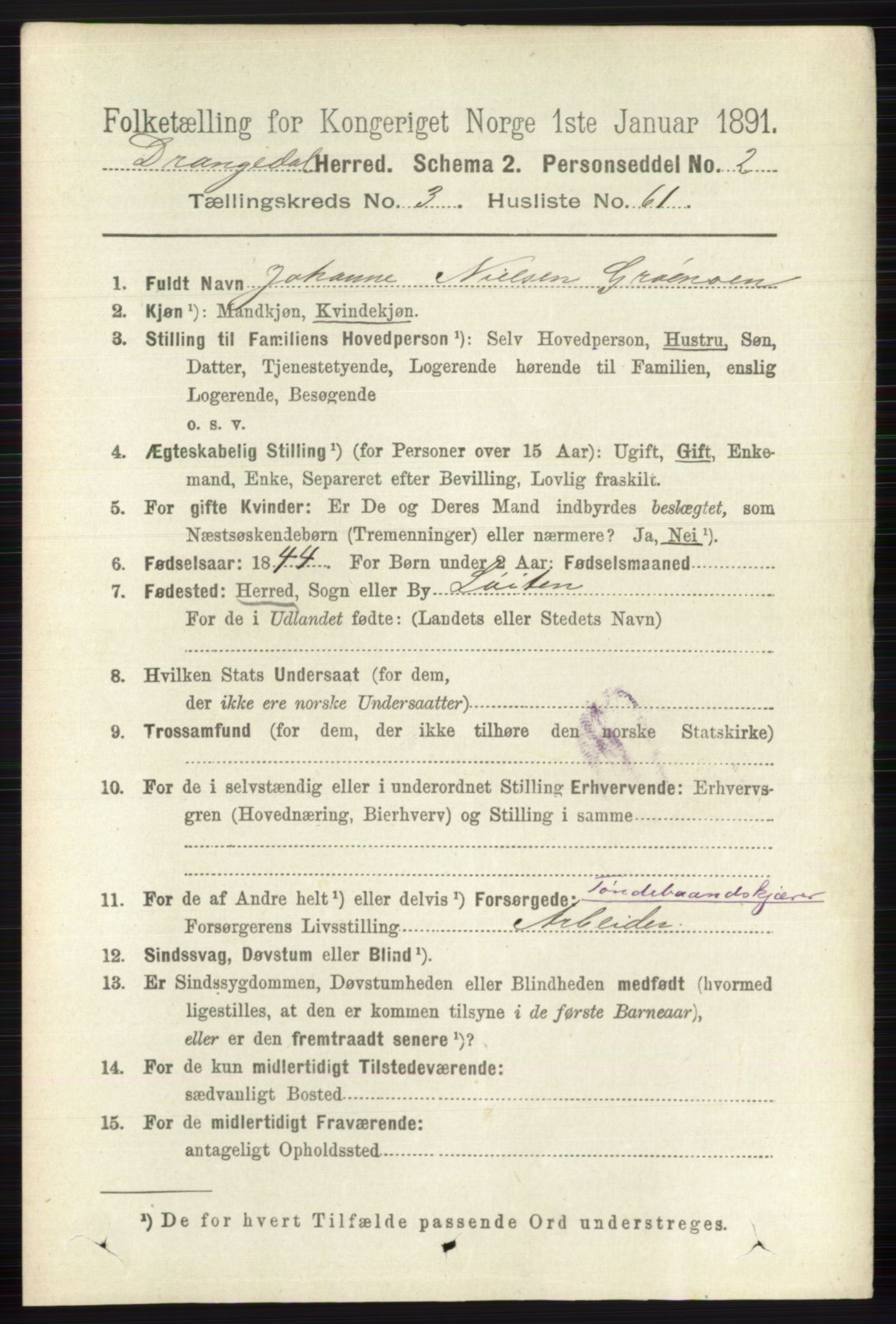 RA, 1891 census for 0817 Drangedal, 1891, p. 1240