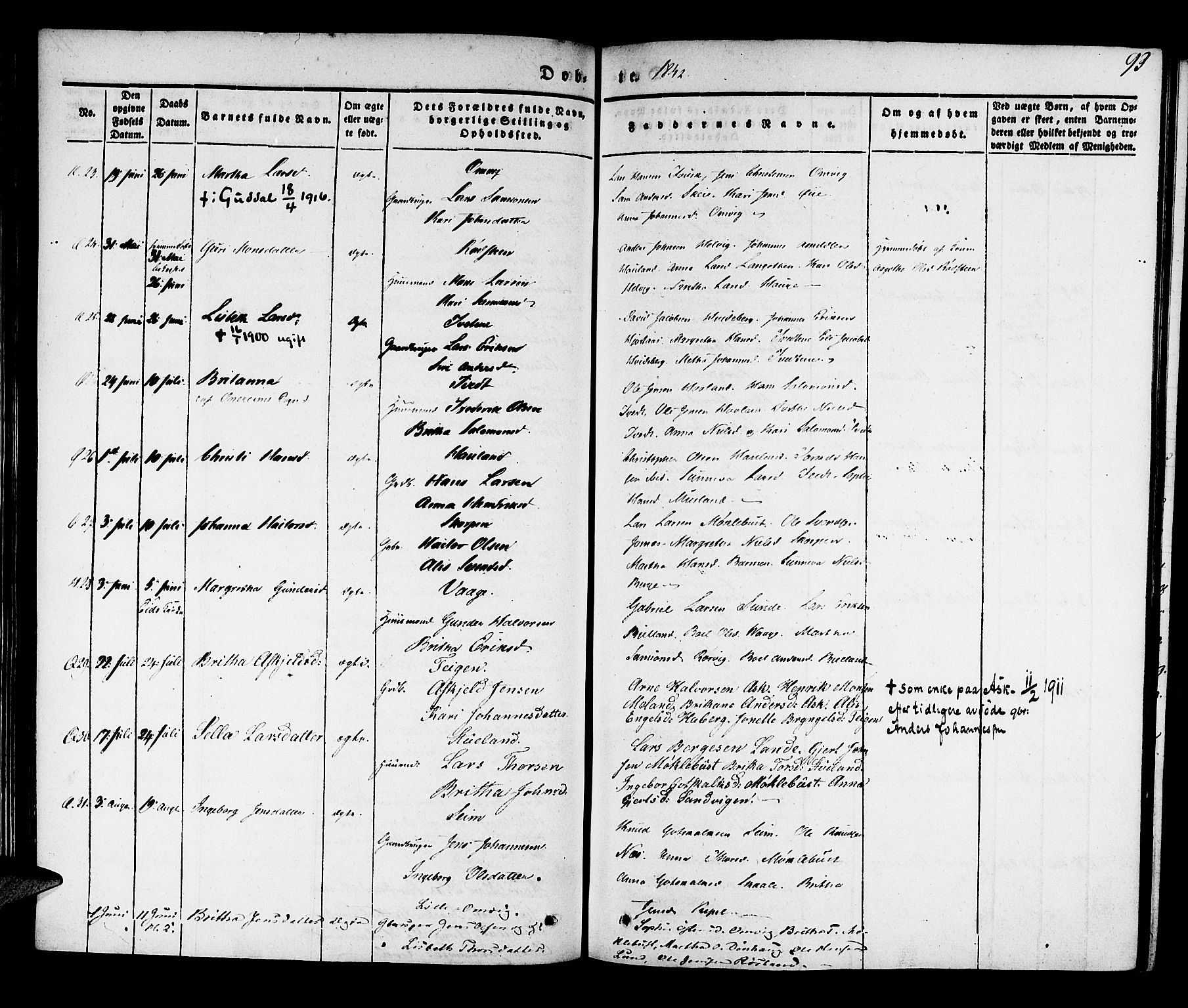 Kvinnherad sokneprestembete, SAB/A-76401/H/Haa: Parish register (official) no. A 6, 1835-1843, p. 93
