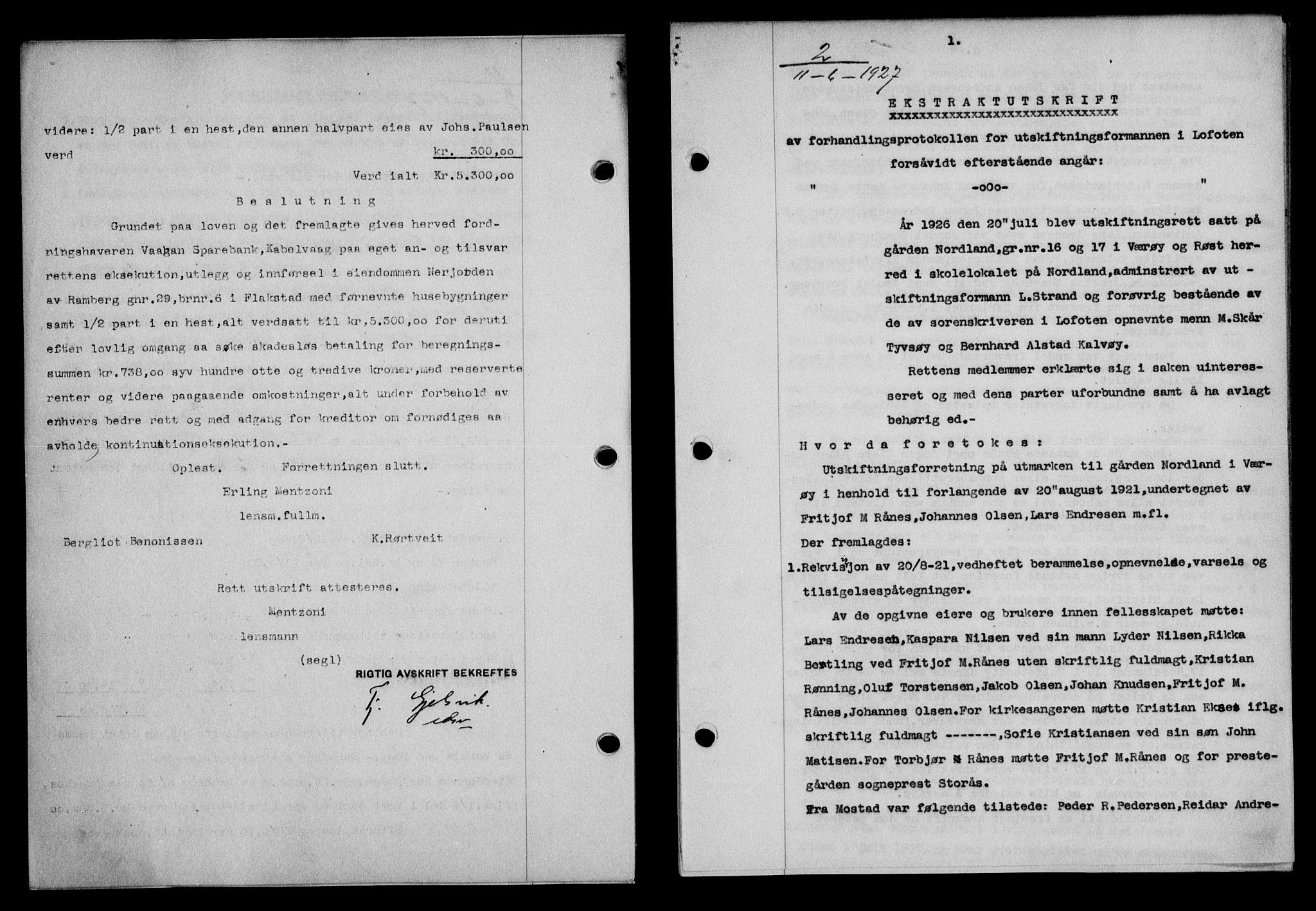 Lofoten sorenskriveri, SAT/A-0017/1/2/2C/L0015b: Mortgage book no. 15b, 1927-1927, Deed date: 11.06.1927