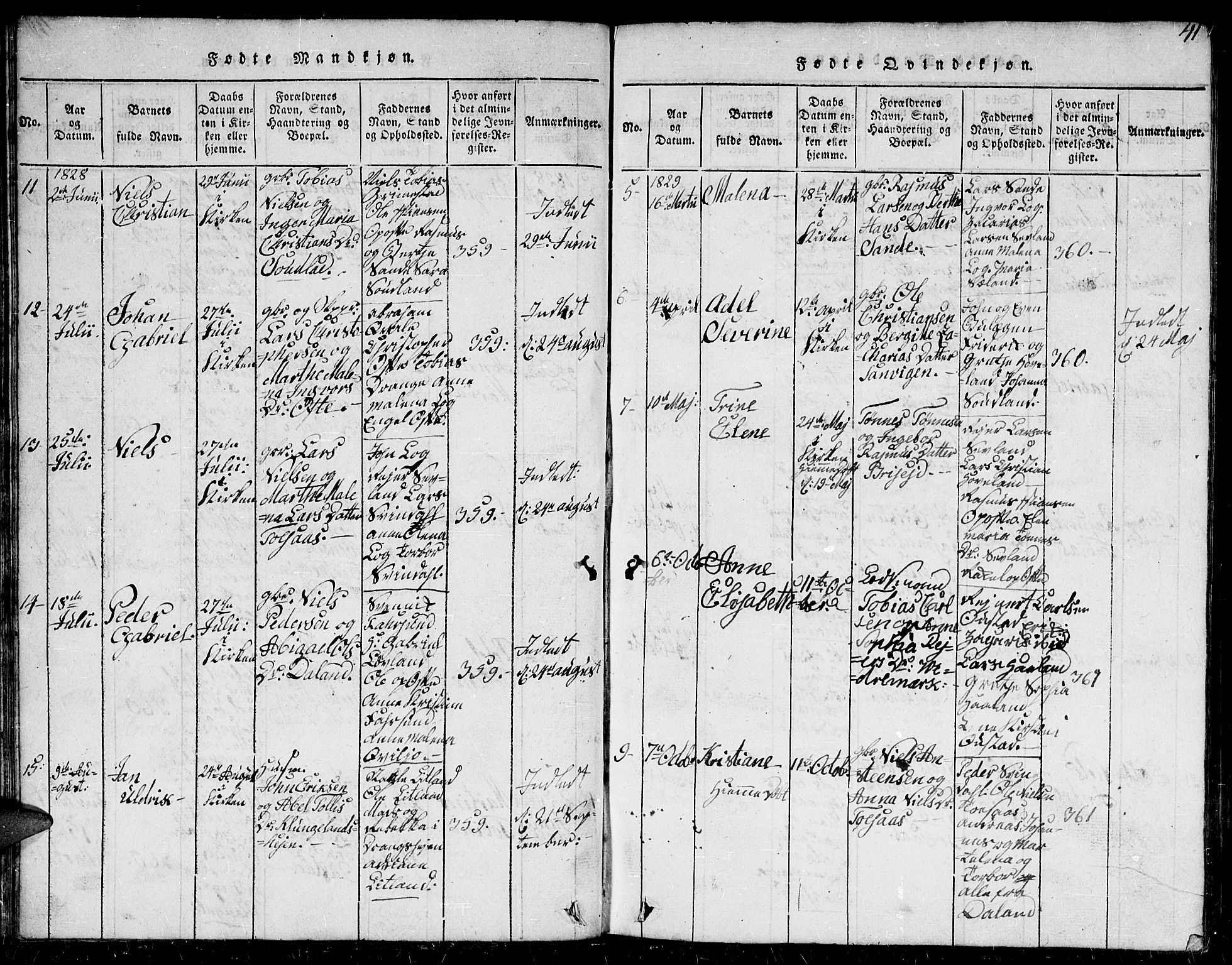 Herad sokneprestkontor, AV/SAK-1111-0018/F/Fb/Fba/L0001: Parish register (copy) no. B 1, 1815-1852, p. 41