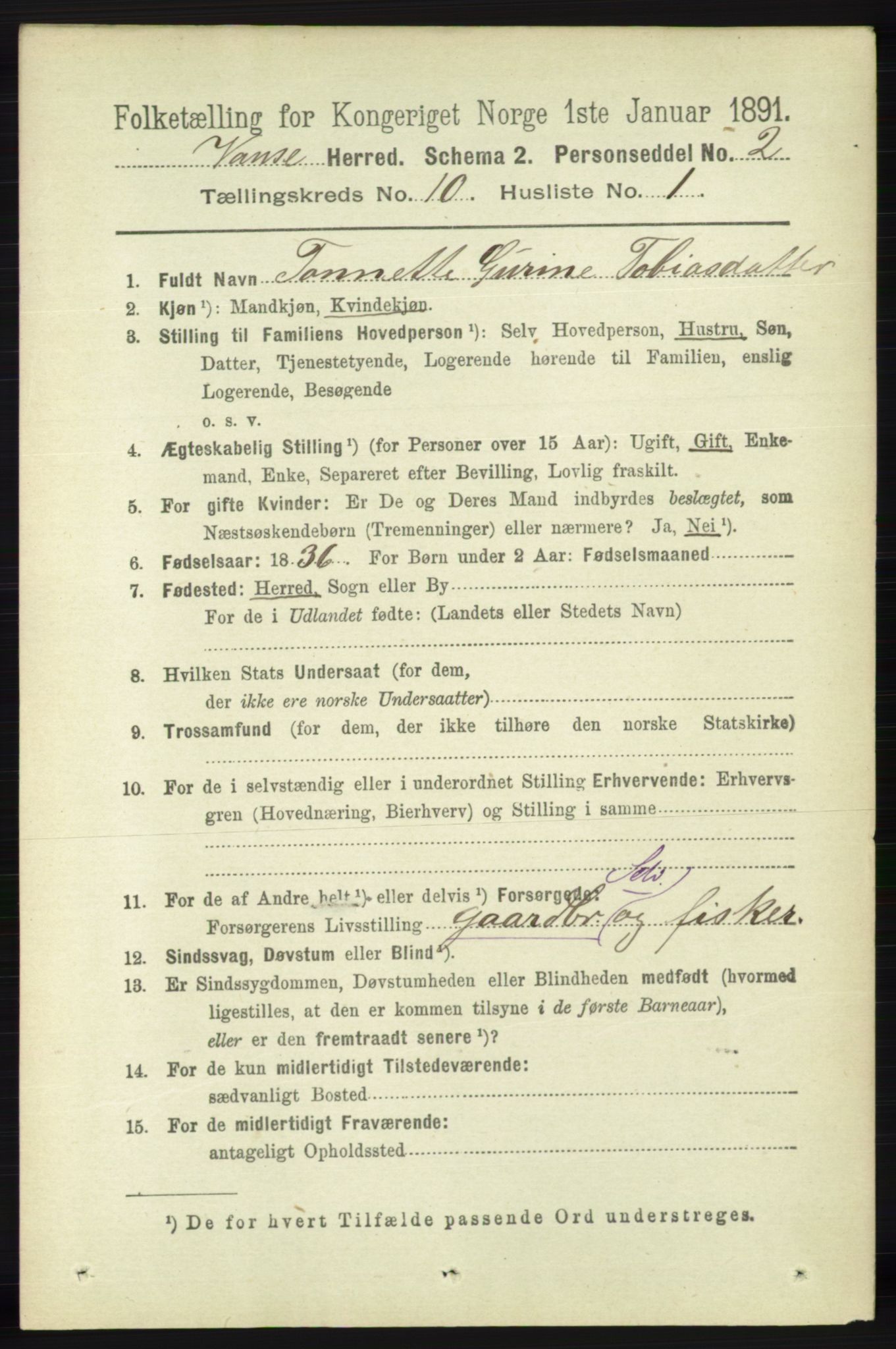 RA, 1891 census for 1041 Vanse, 1891, p. 5627