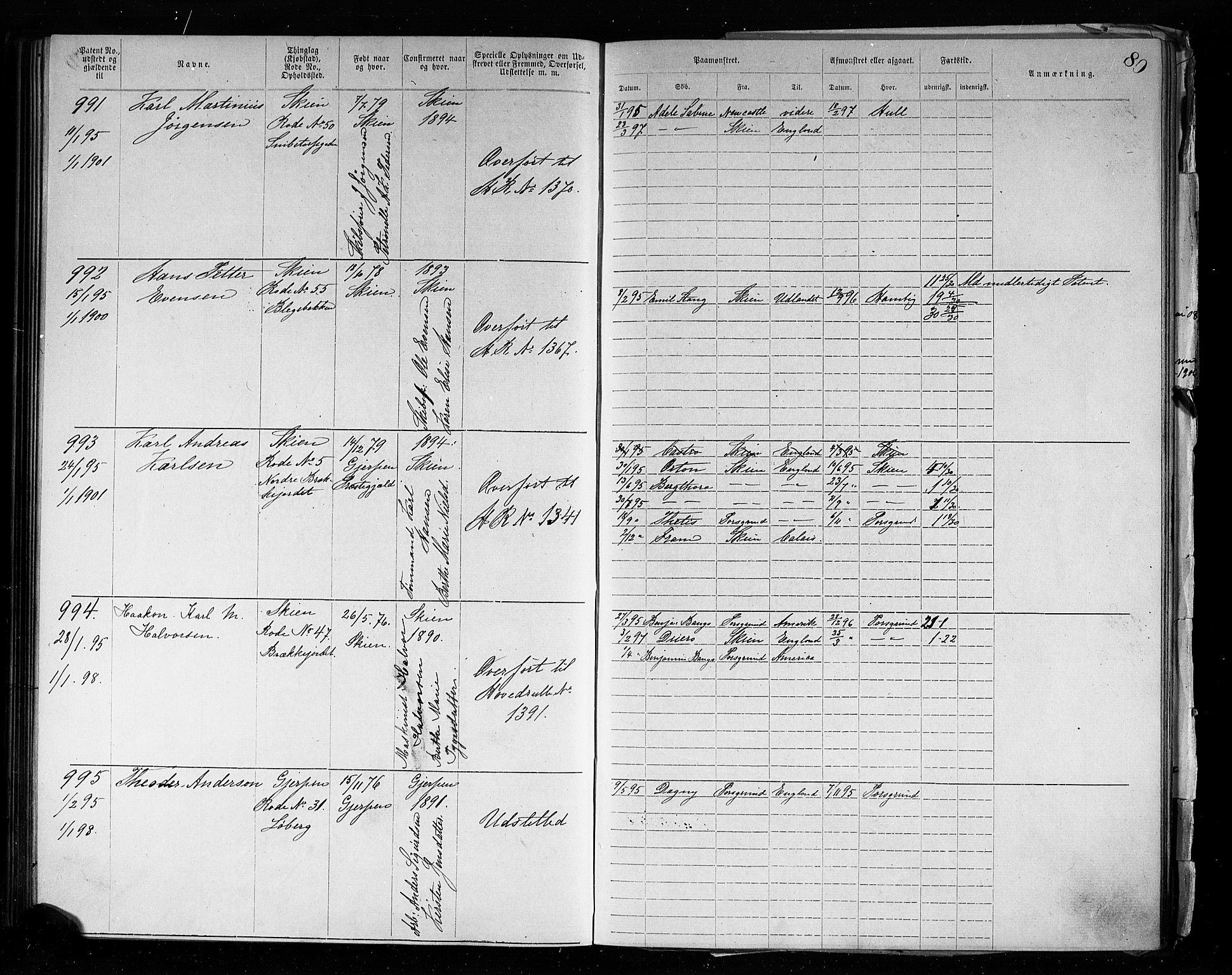 Skien innrulleringskontor, AV/SAKO-A-832/F/Fc/L0004: Annotasjonsrulle, 1879-1899, p. 83