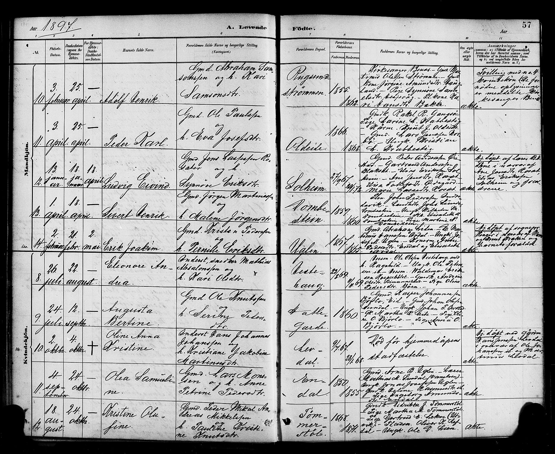 Davik sokneprestembete, AV/SAB-A-79701/H/Haa/Haab/L0001: Parish register (official) no. B 1, 1882-1900, p. 57