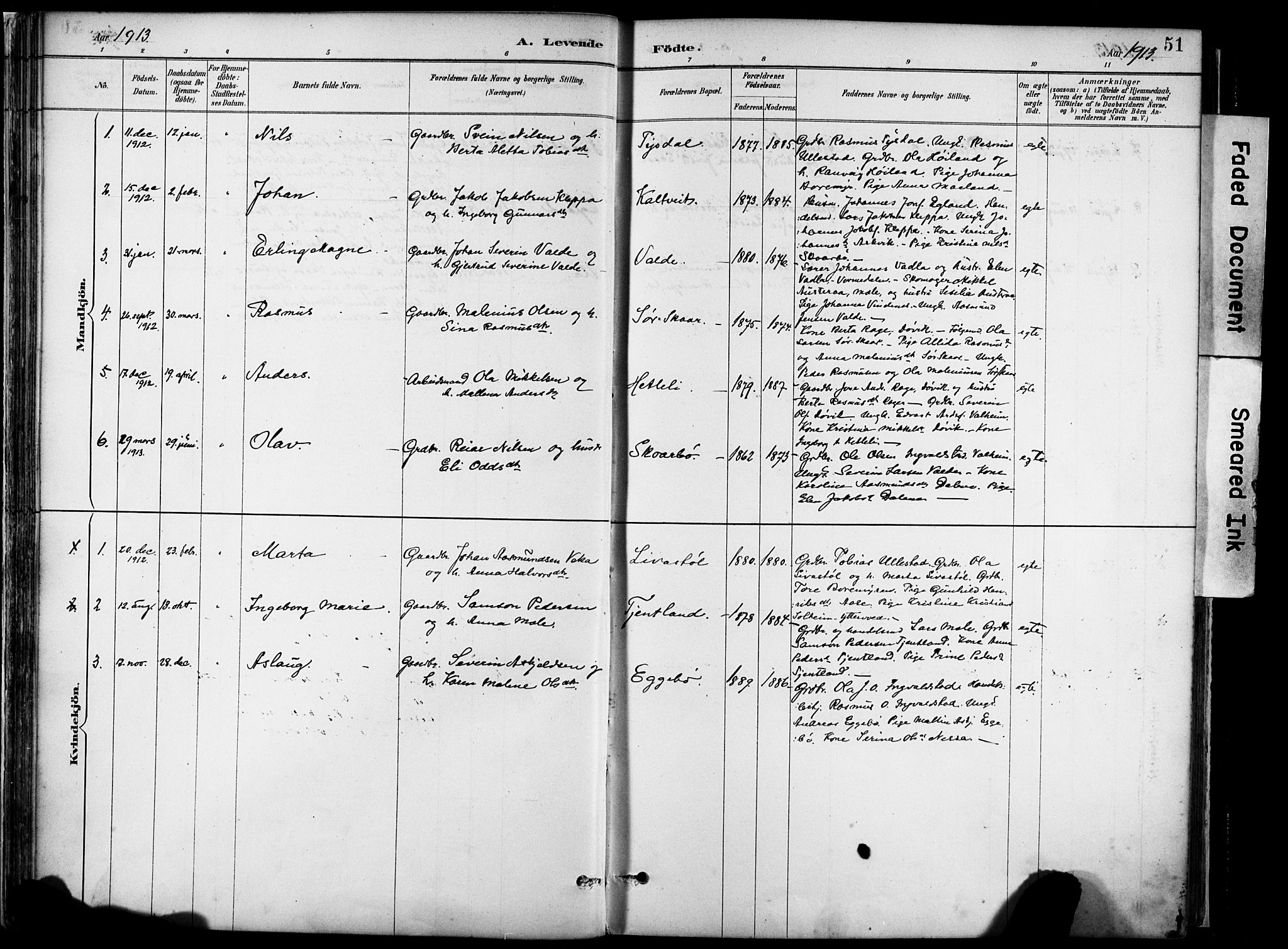 Hjelmeland sokneprestkontor, AV/SAST-A-101843/02/A/L0001: Parish register (official) no. A 16, 1887-1926, p. 51