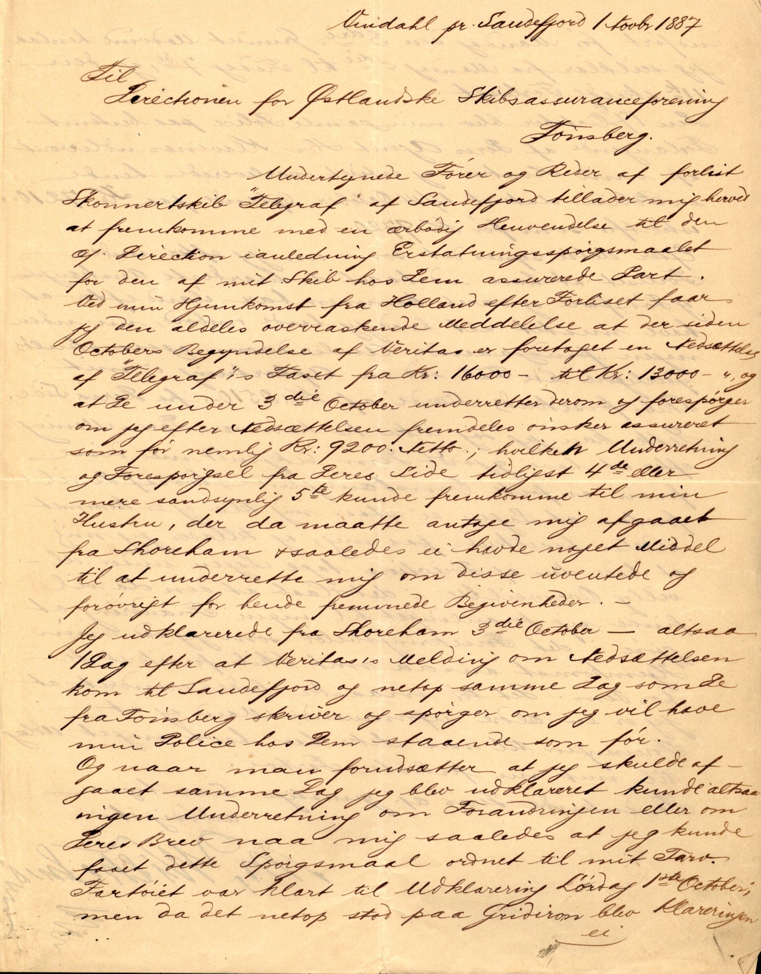 Pa 63 - Østlandske skibsassuranceforening, VEMU/A-1079/G/Ga/L0020/0010: Havaridokumenter / Anna, Silome, Oscarsborg, Memoria, Telegraf, 1887, p. 47