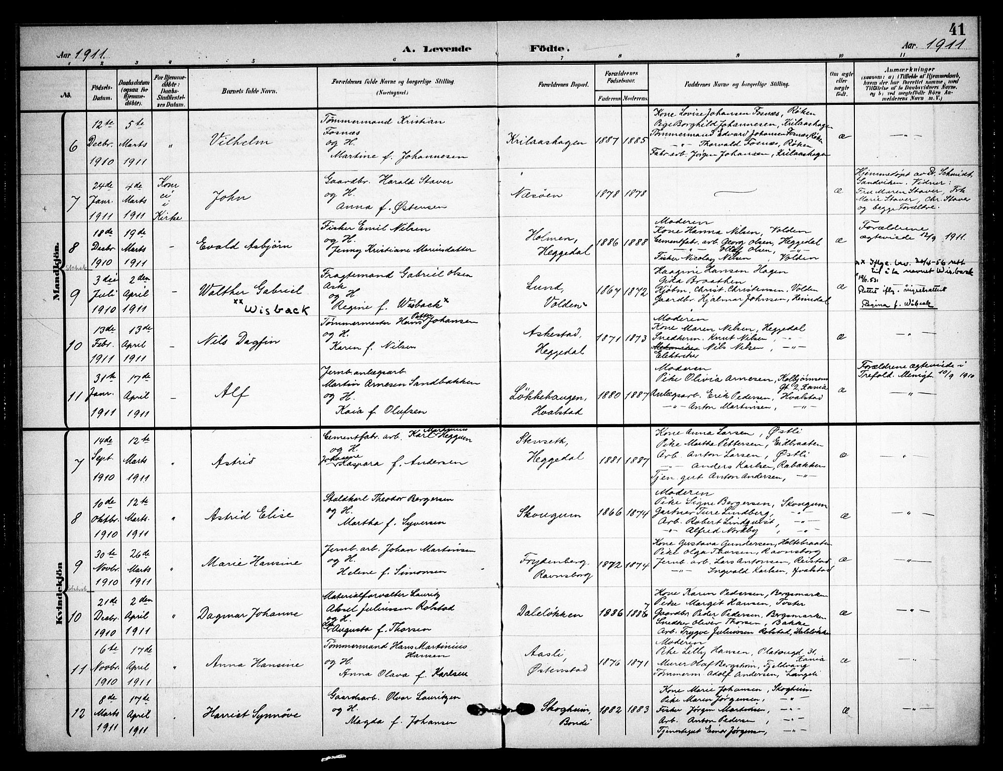 Asker prestekontor Kirkebøker, SAO/A-10256a/F/Fa/L0017: Parish register (official) no. I 17, 1907-1915, p. 41