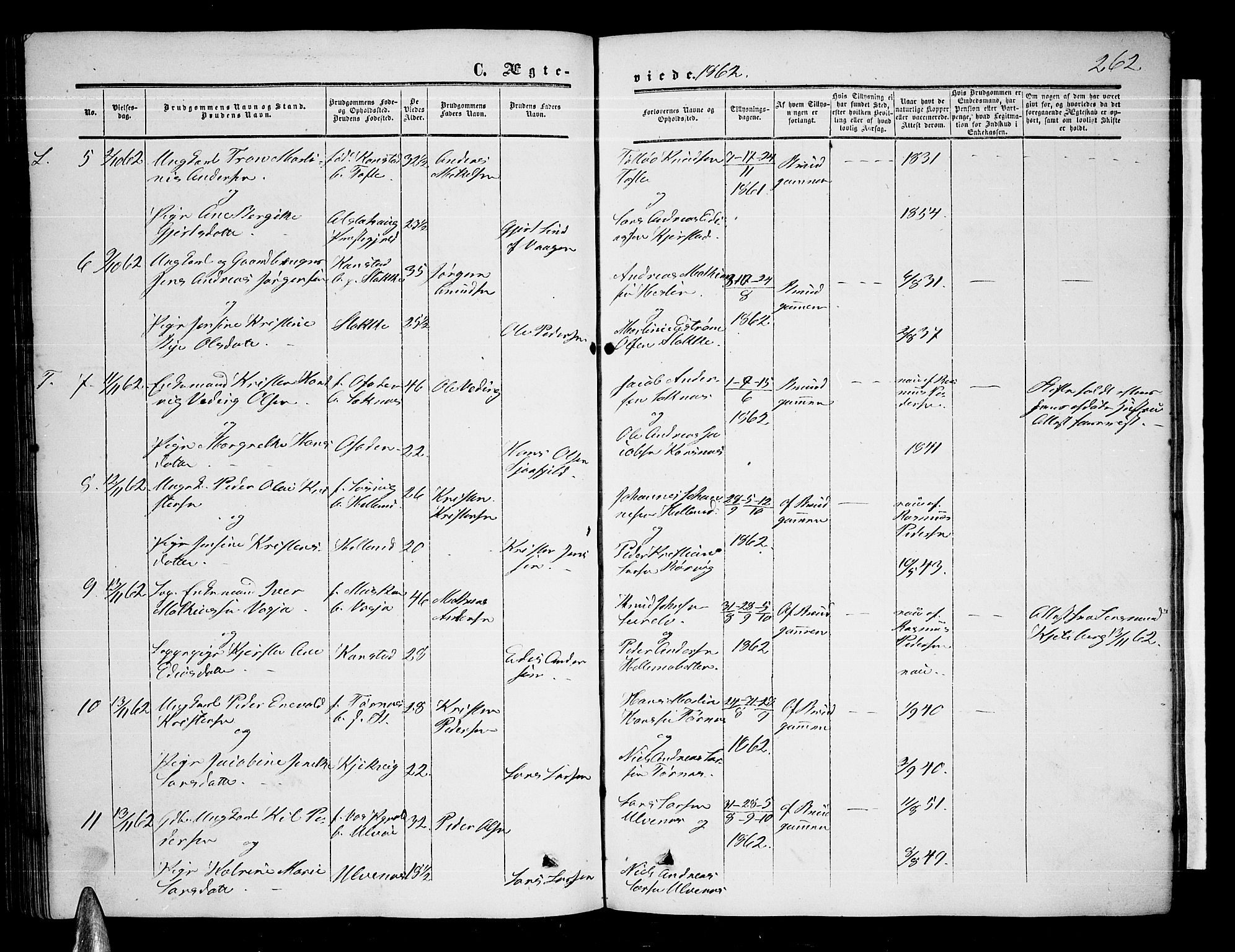 Ministerialprotokoller, klokkerbøker og fødselsregistre - Nordland, AV/SAT-A-1459/872/L1046: Parish register (copy) no. 872C02, 1852-1879, p. 262