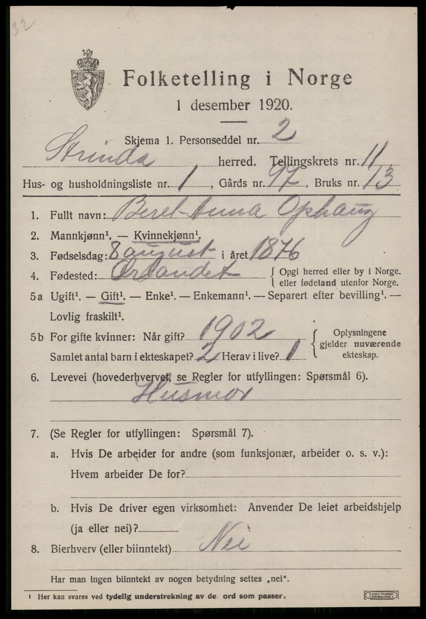 SAT, 1920 census for Strinda, 1920, p. 25568