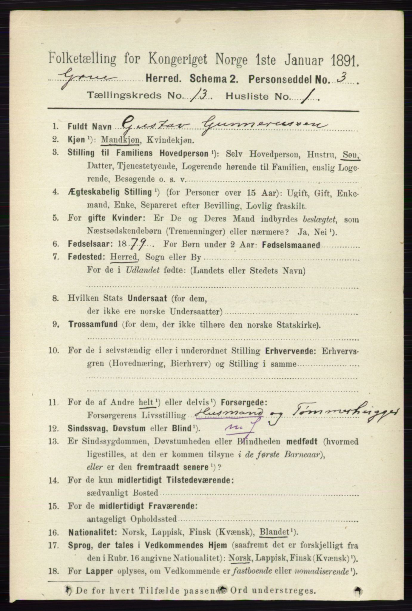 RA, 1891 census for 0423 Grue, 1891, p. 6567