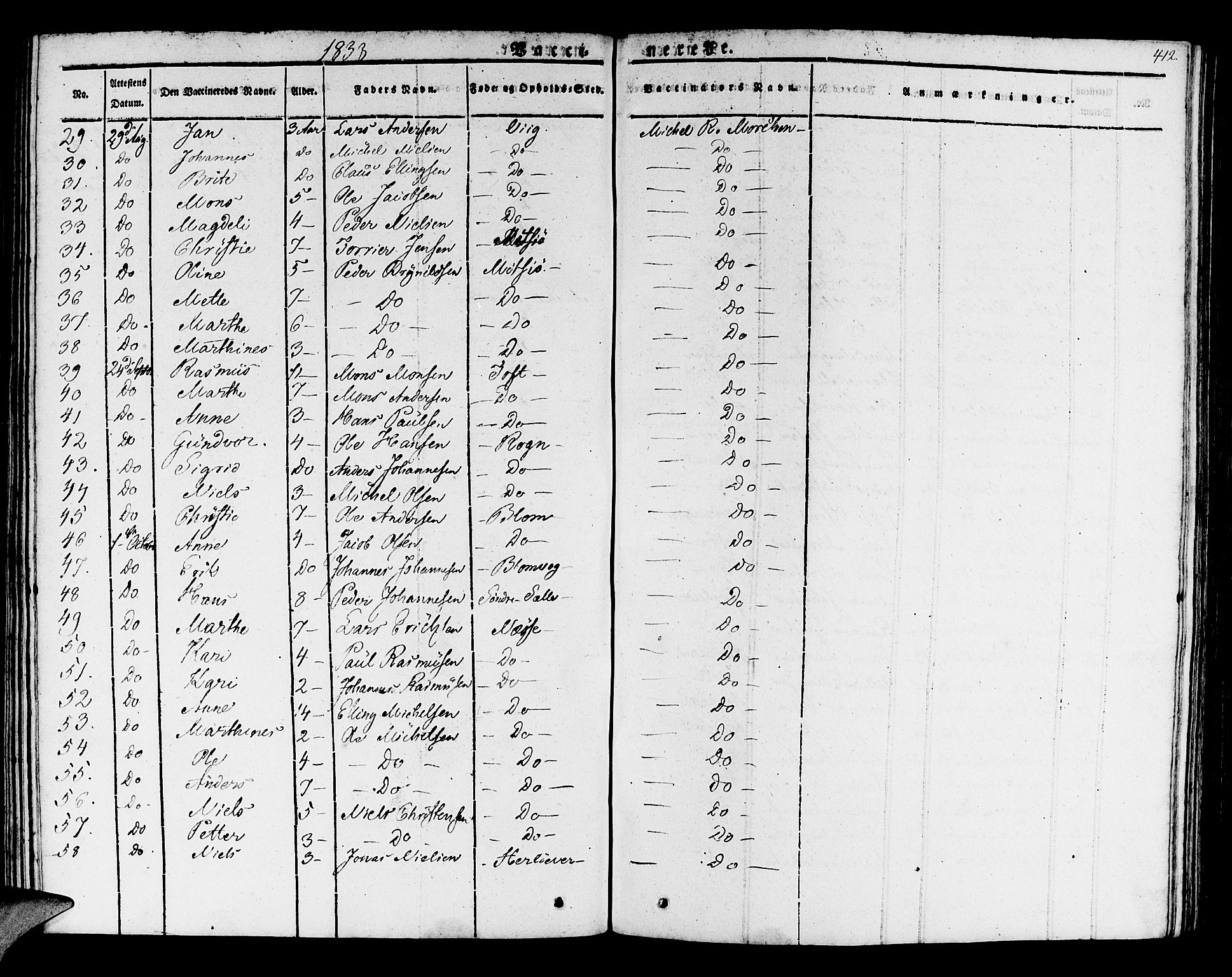 Manger sokneprestembete, SAB/A-76801/H/Haa: Parish register (official) no. A 4, 1824-1838, p. 412
