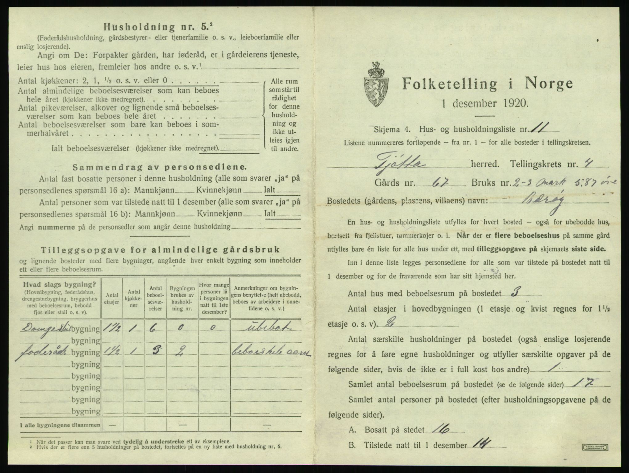 SAT, 1920 census for Tjøtta, 1920, p. 199