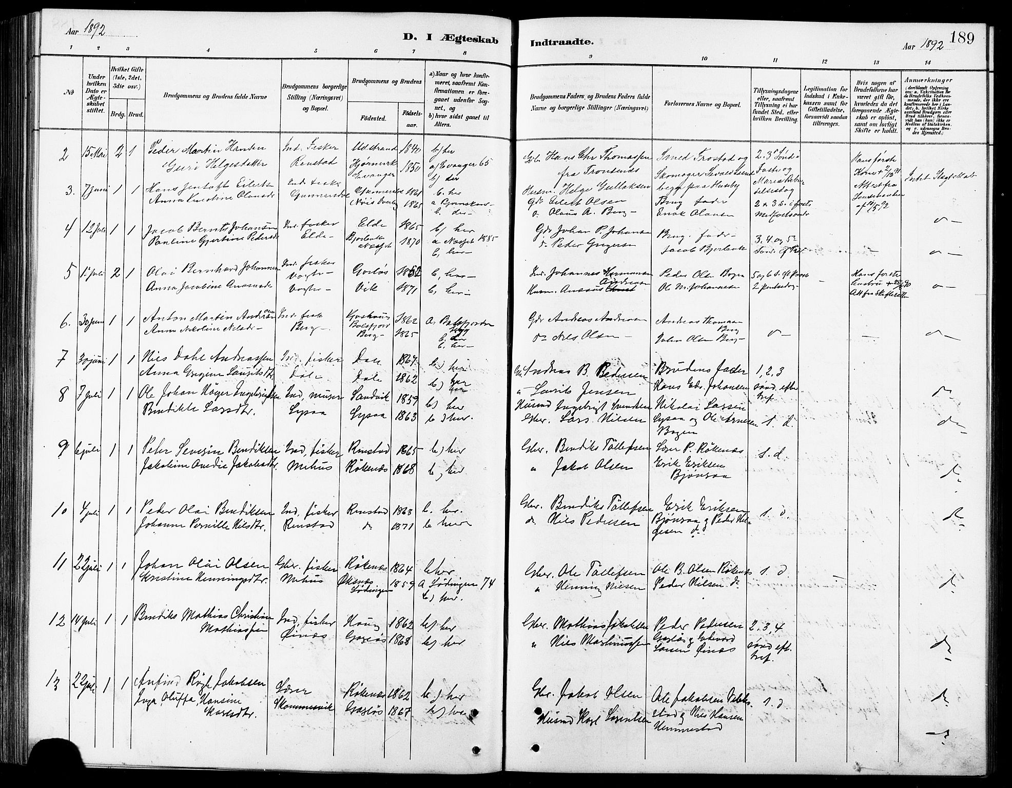 Kvæfjord sokneprestkontor, SATØ/S-1323/G/Ga/Gab/L0005klokker: Parish register (copy) no. 5, 1886-1911, p. 189