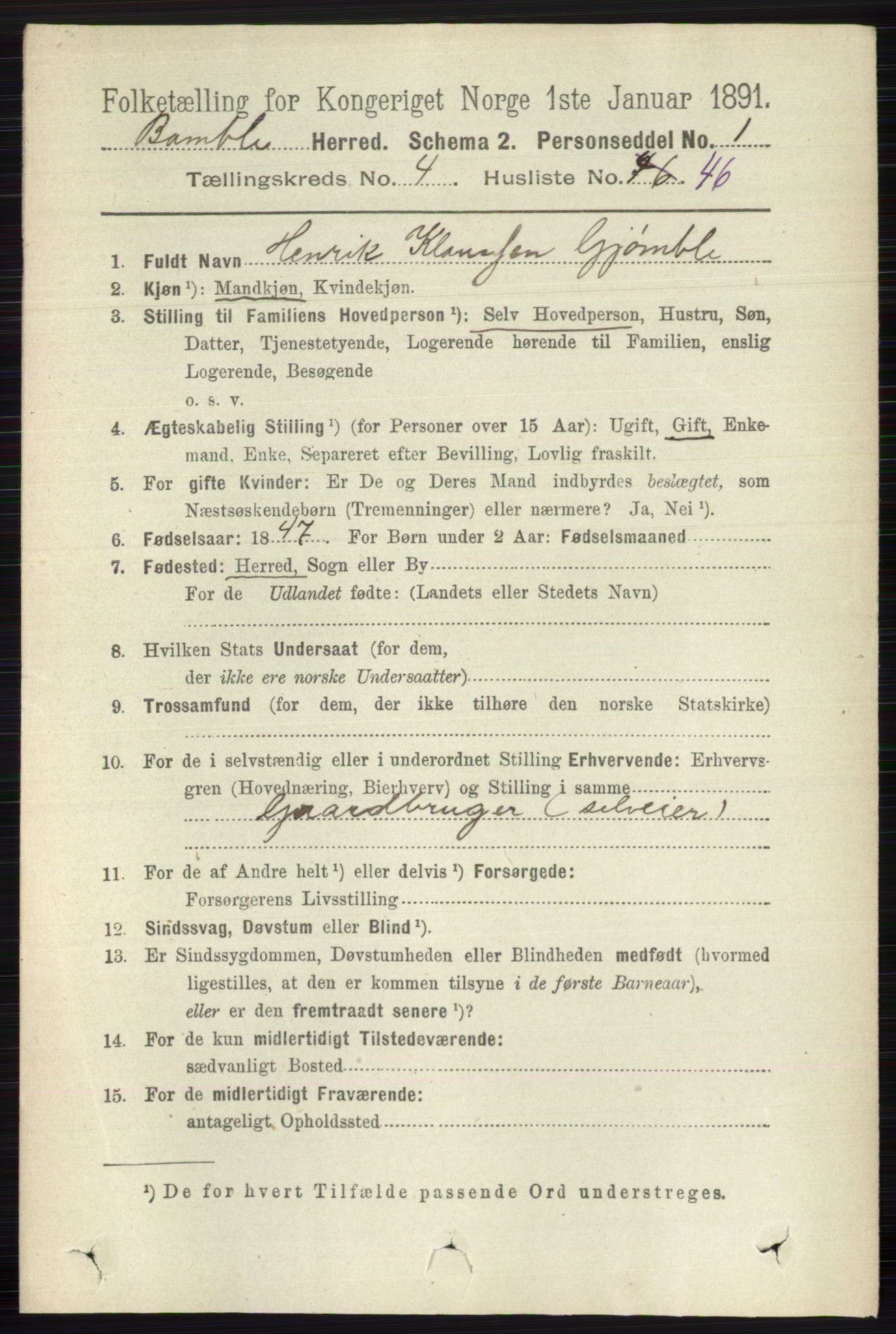 RA, 1891 census for 0814 Bamble, 1891, p. 2008