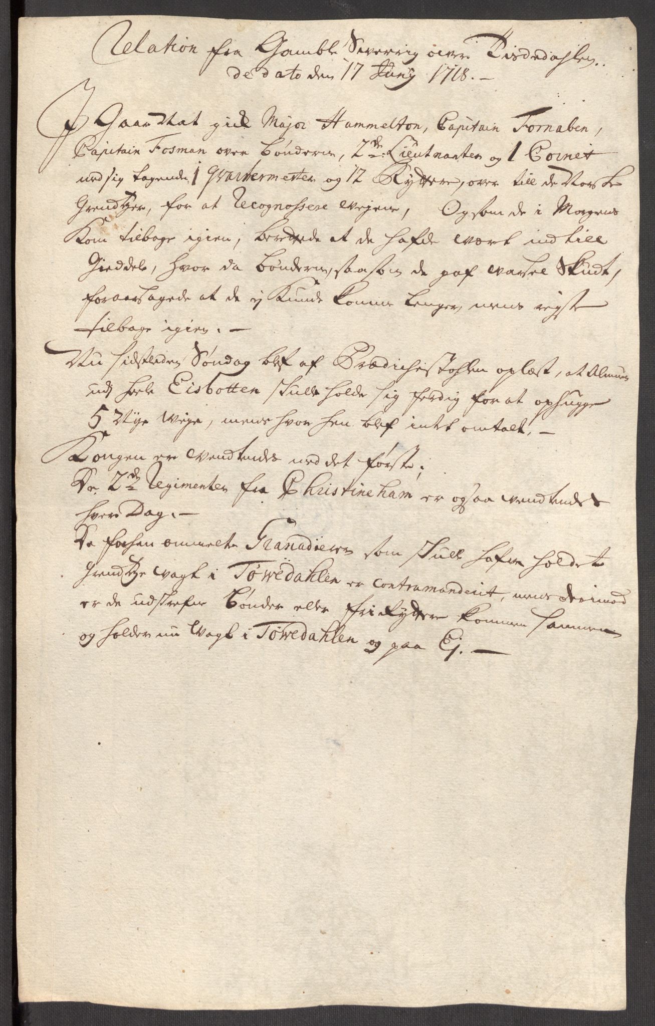 Kommanderende general (KG I) med Det norske krigsdirektorium, AV/RA-EA-5419/E/Eb/L0012: Kunnskap om fienden, kronologisk ordnet, 1718-1719, p. 26