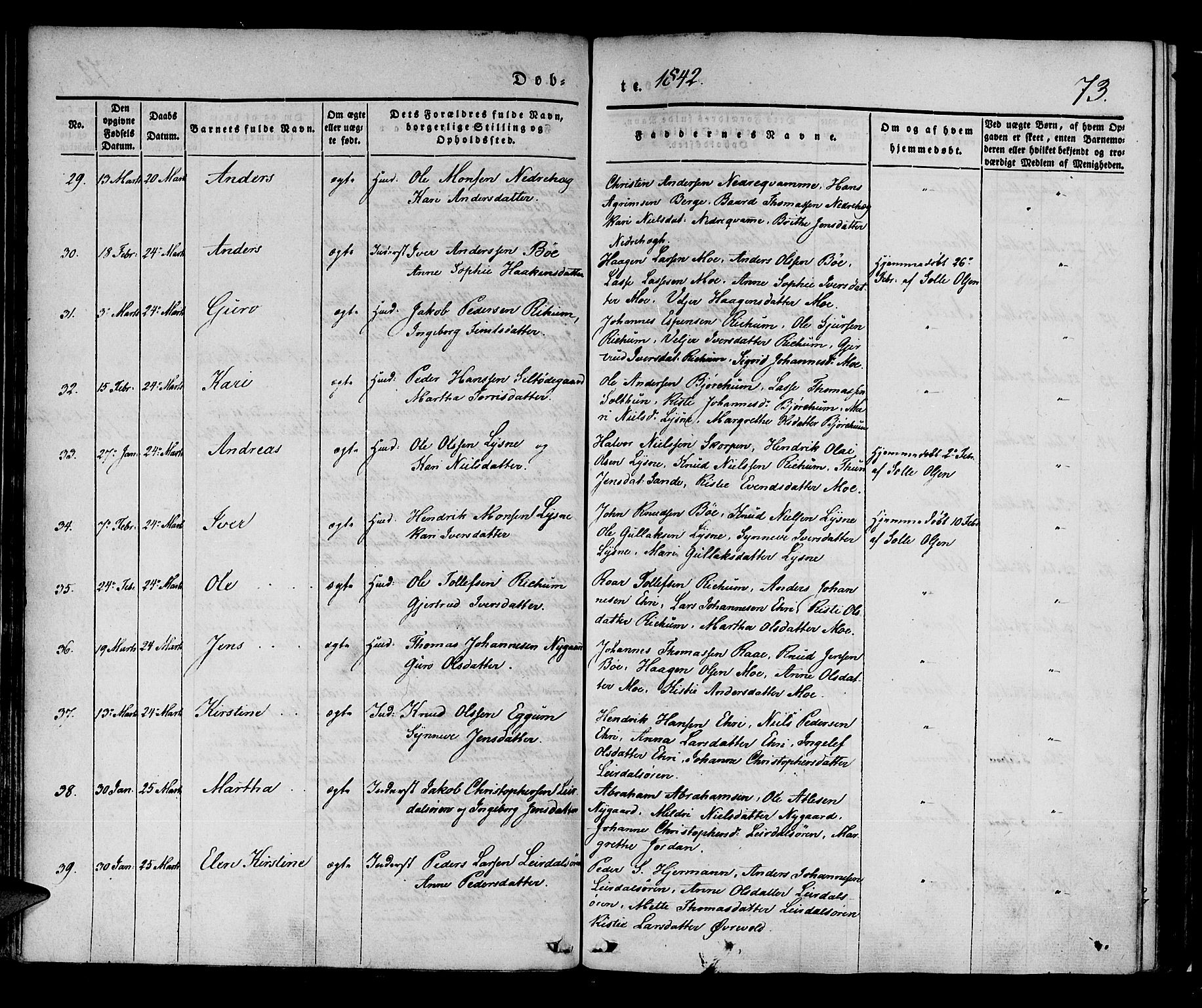 Lærdal sokneprestembete, AV/SAB-A-81201: Parish register (official) no. A 6, 1835-1849, p. 73