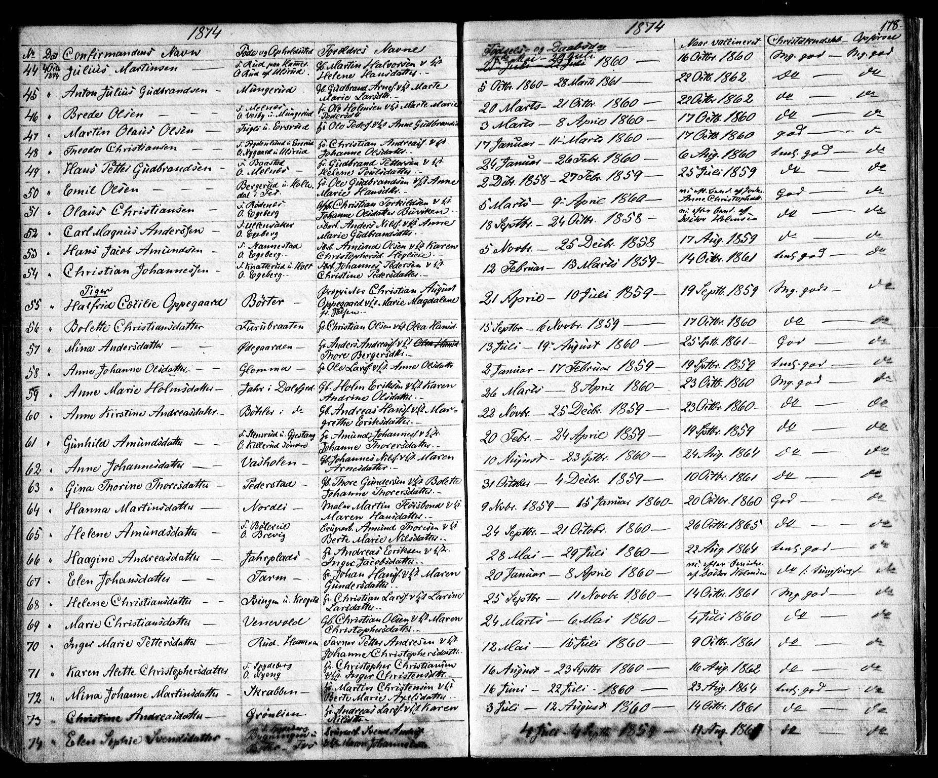 Enebakk prestekontor Kirkebøker, SAO/A-10171c/F/Fa/L0010: Parish register (official) no. I 10, 1829-1876, p. 178