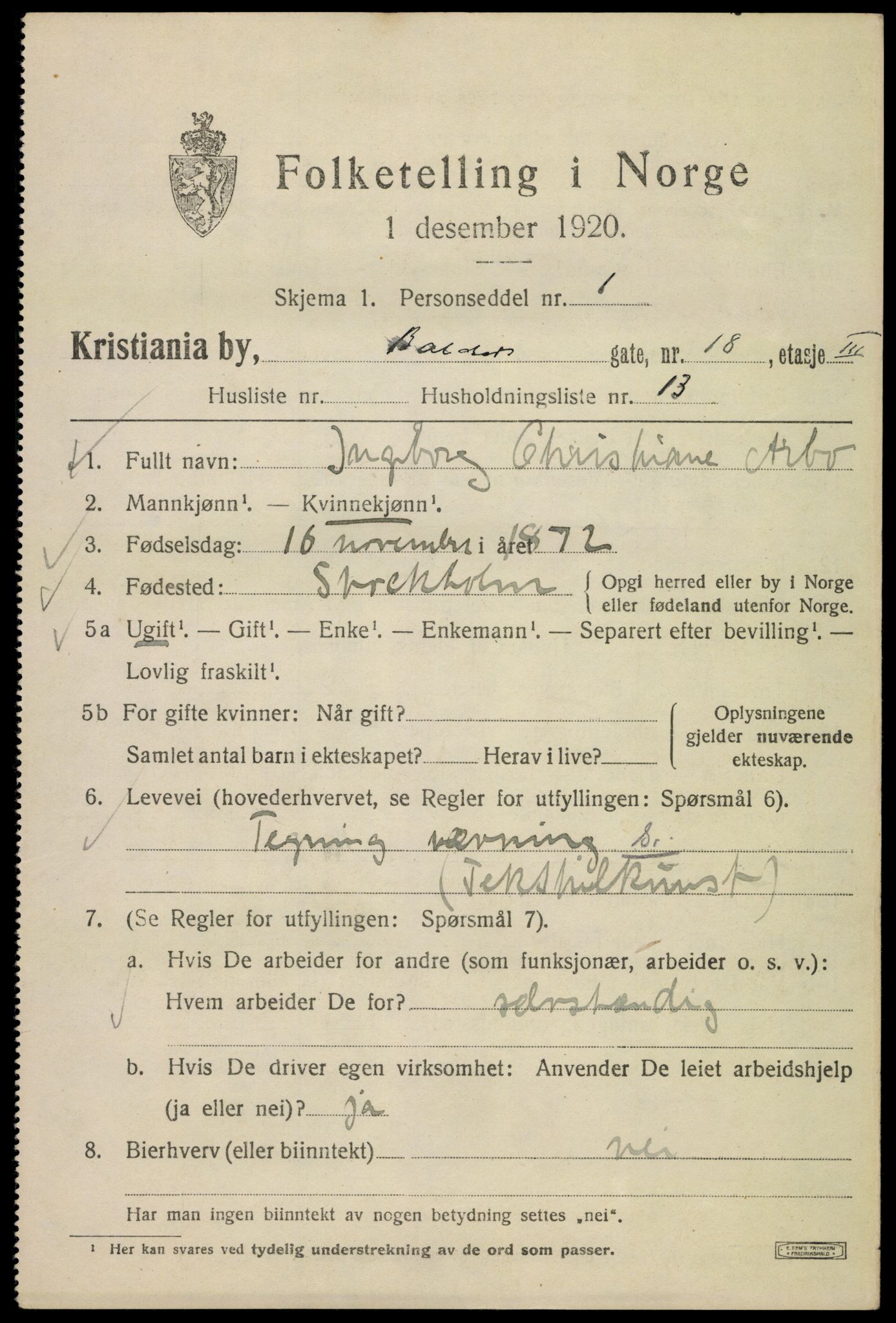 SAO, 1920 census for Kristiania, 1920, p. 150119