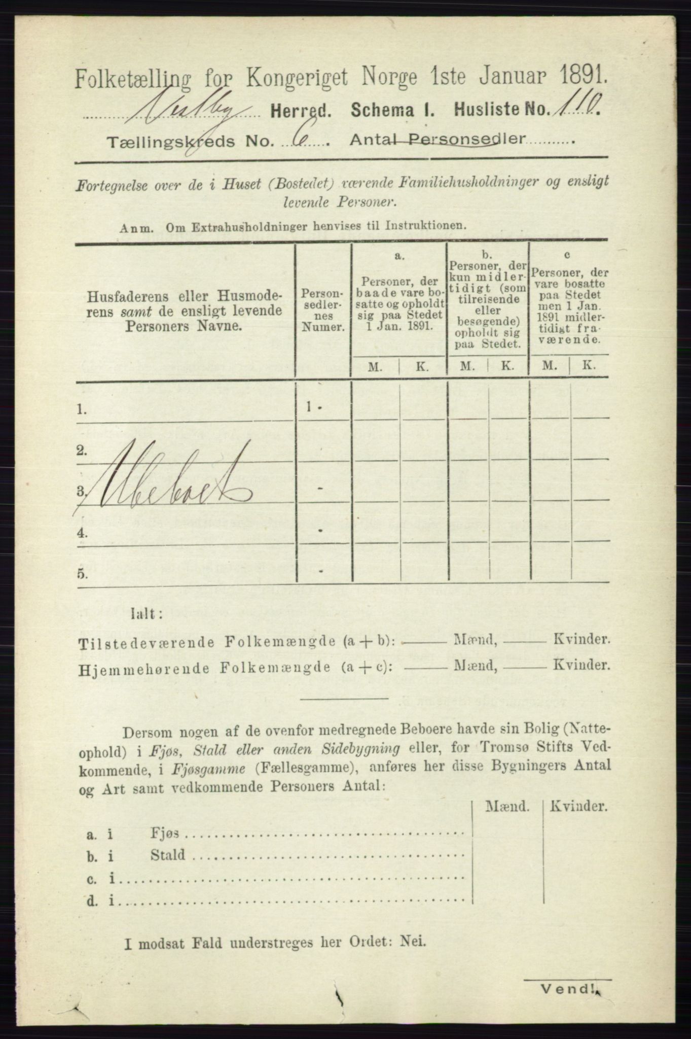 RA, 1891 census for 0211 Vestby, 1891, p. 2913